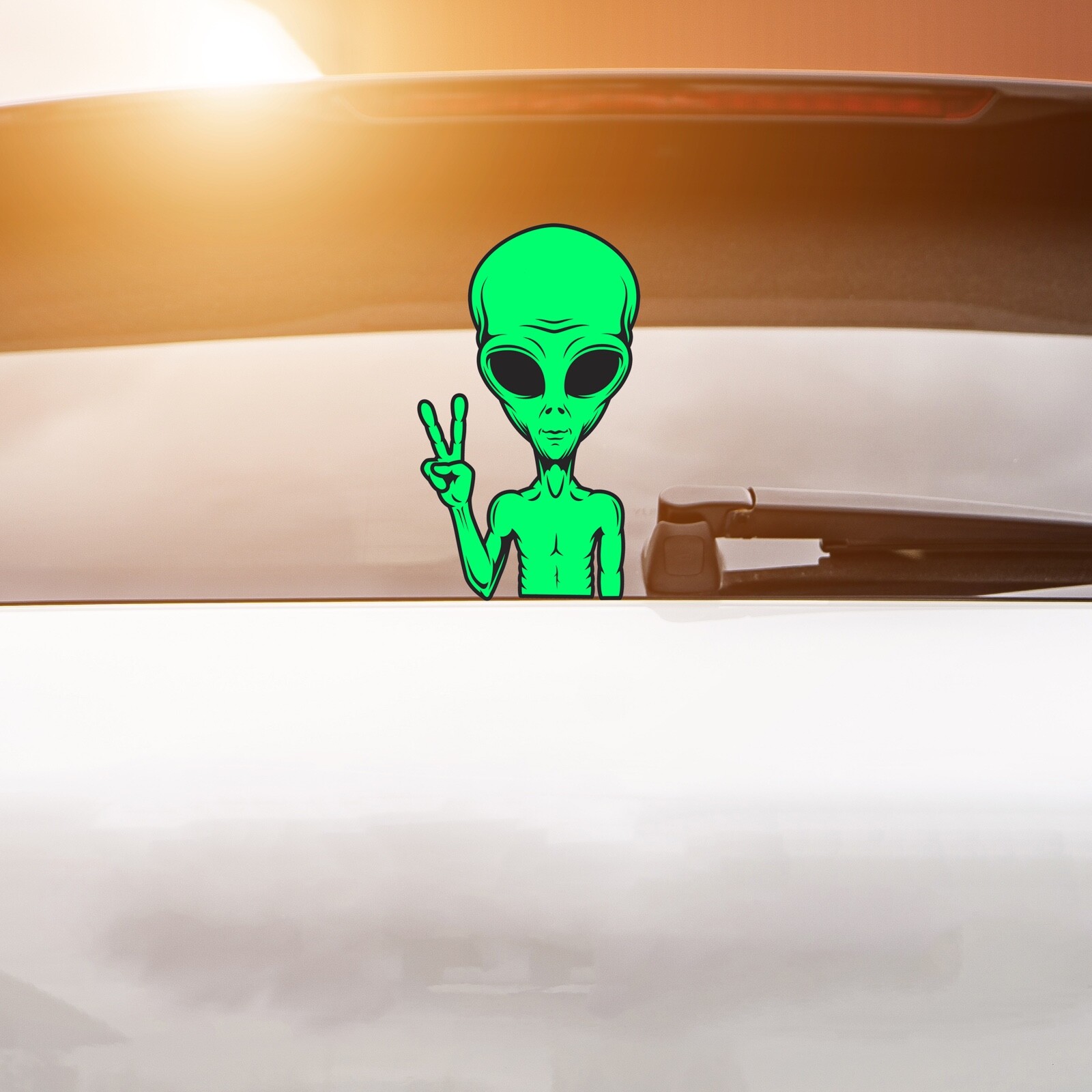 Funny Alien Car Sticker Peace Sign Decal UFO Space Extra Head Vinyl Car Bumper
