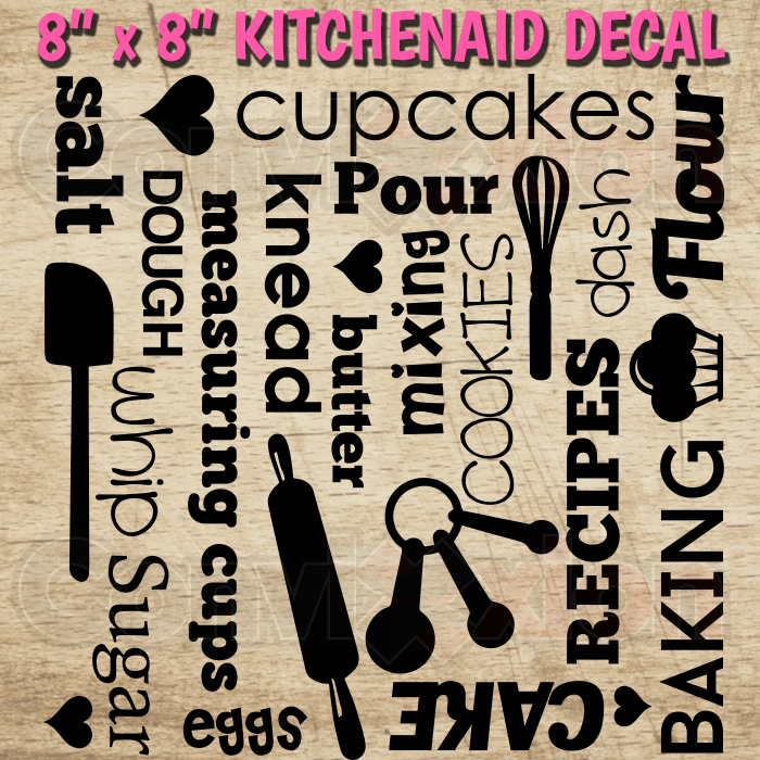 Kitchenaid Mixer Decal Wrap 8" x 8" Sheet Baking Subway Words Professional Vinyl