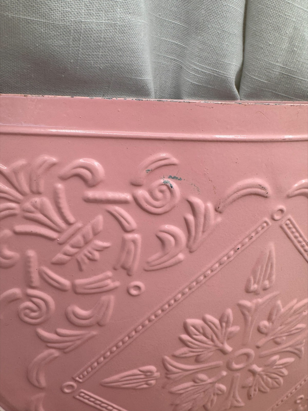 Pink Metal Embossed Floral Tin Tile Wall Pocket Hanging Planter 15" Shabby Chic