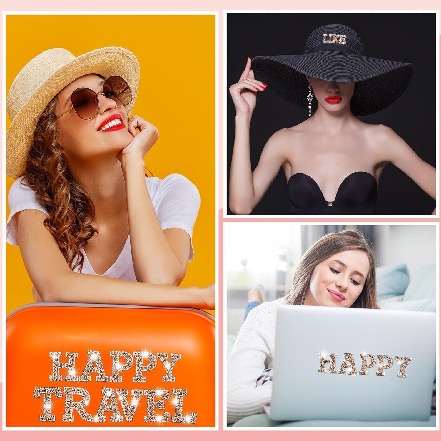 1.97Inch Rose Gold White Rhinestone Letter Number Sticker Phone Laptop Hat