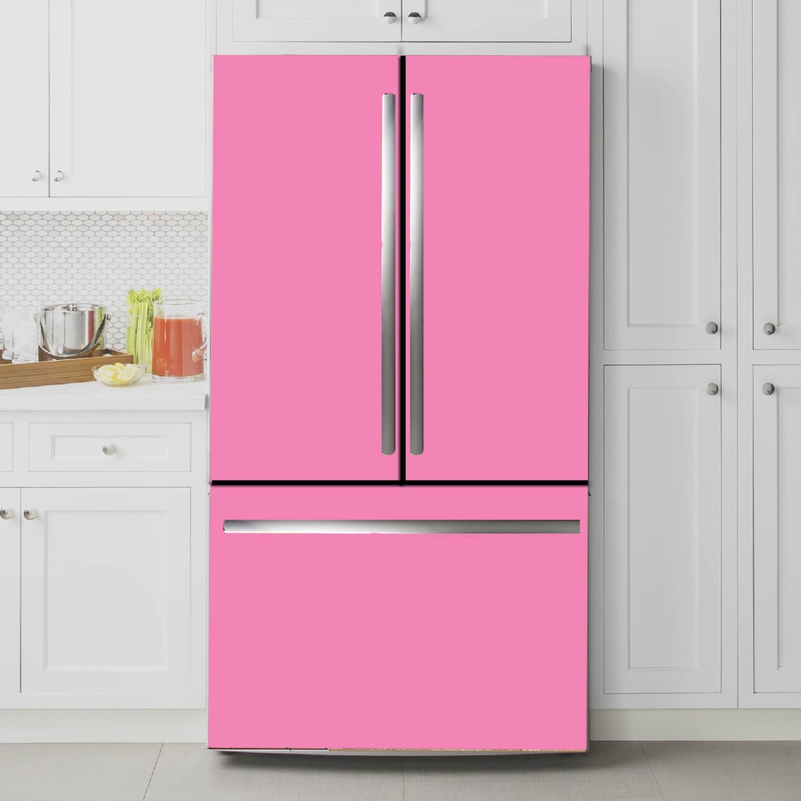 Pink Color Kitchen Fridge Wrap Matte Solid Color Vinyl Sticker