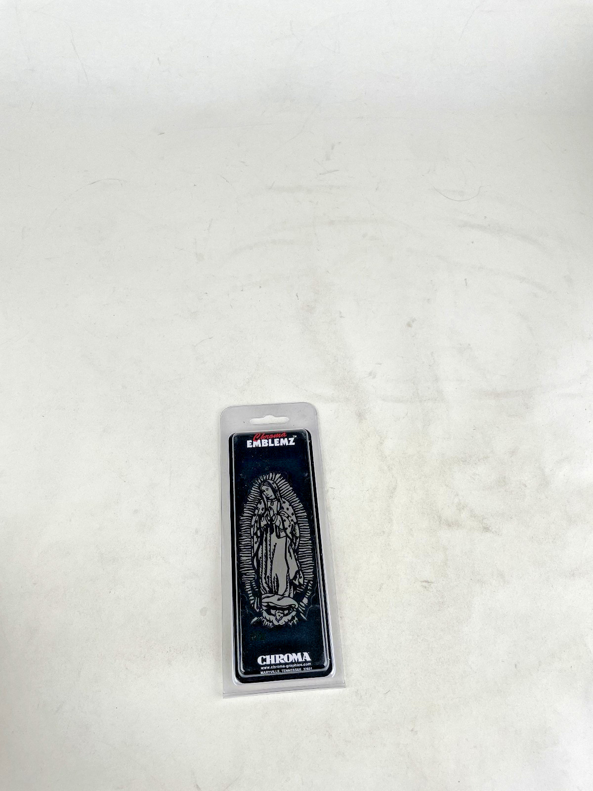 Plastic Emblem Decal Chrome Our Virgin of Lady of Guadalupe 2 Pak Set