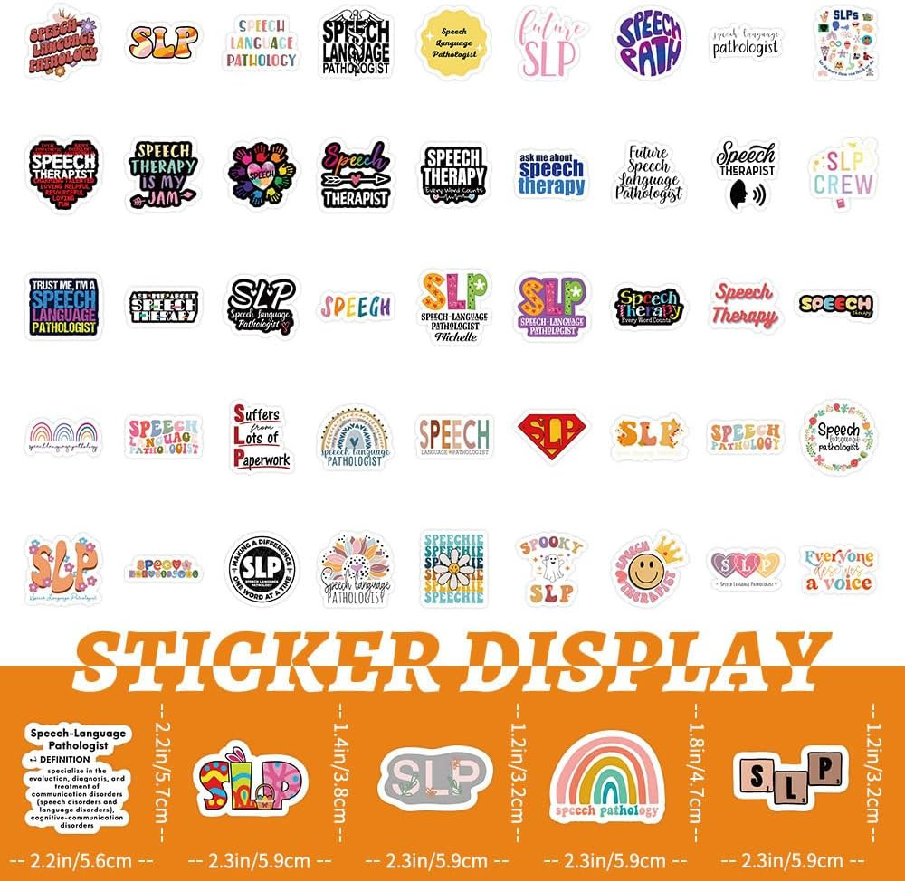 100Pcs Speech Language Pathologist Themed Waterproof Vinyl Stickers for Water Bo