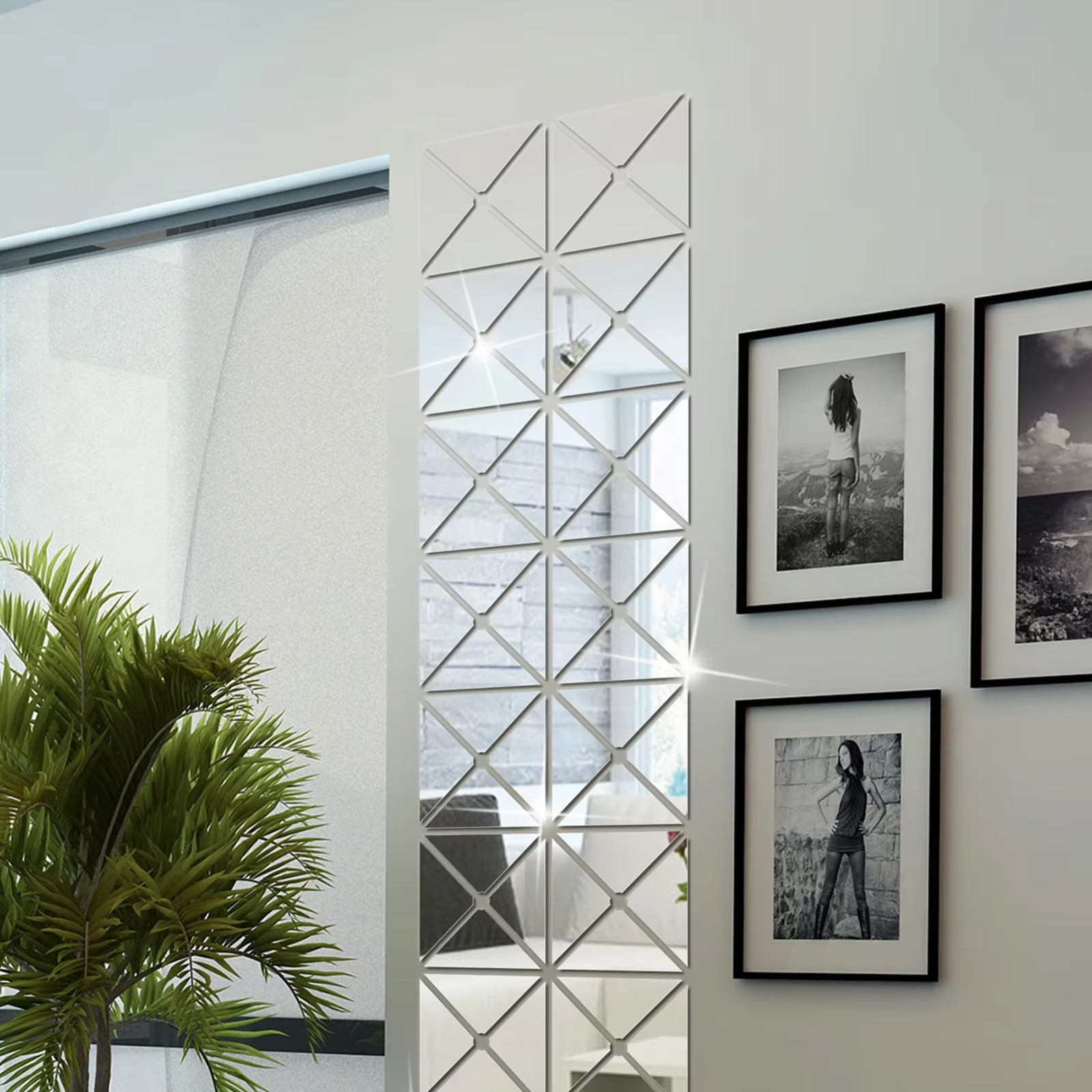 12/36/60/100pcs 3D Mirror Wall Stickers Acrylic Triangles Self-adhesive Square