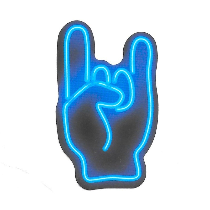 Neon Rock On Hand Sign Vinyl Sticker Metal Horns Decal Synthwave Glow Aesthetic