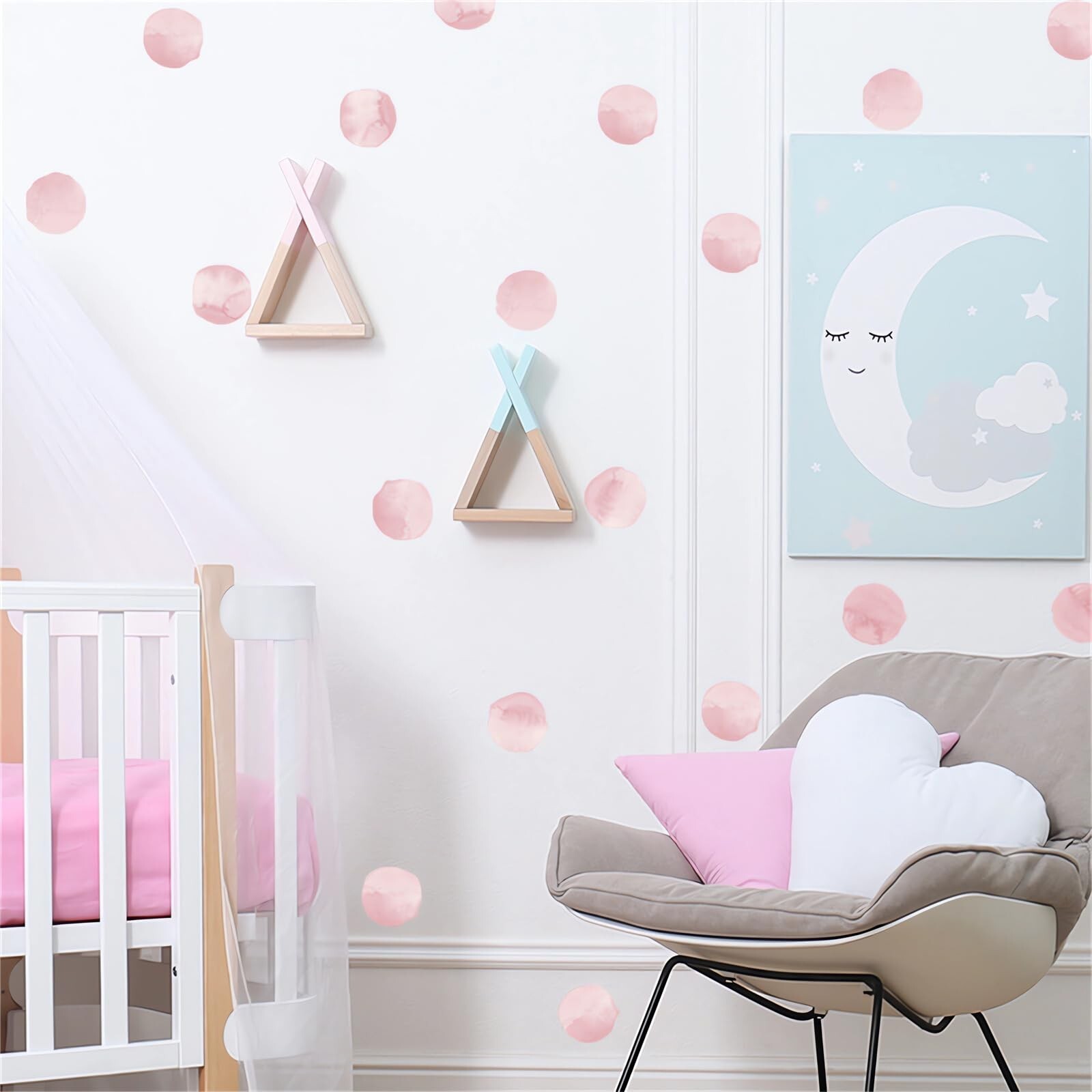 6 Sheets 72 Pcs Light Pink Watercolor Polka Dot Wall Stickers, sacinora DIY C…