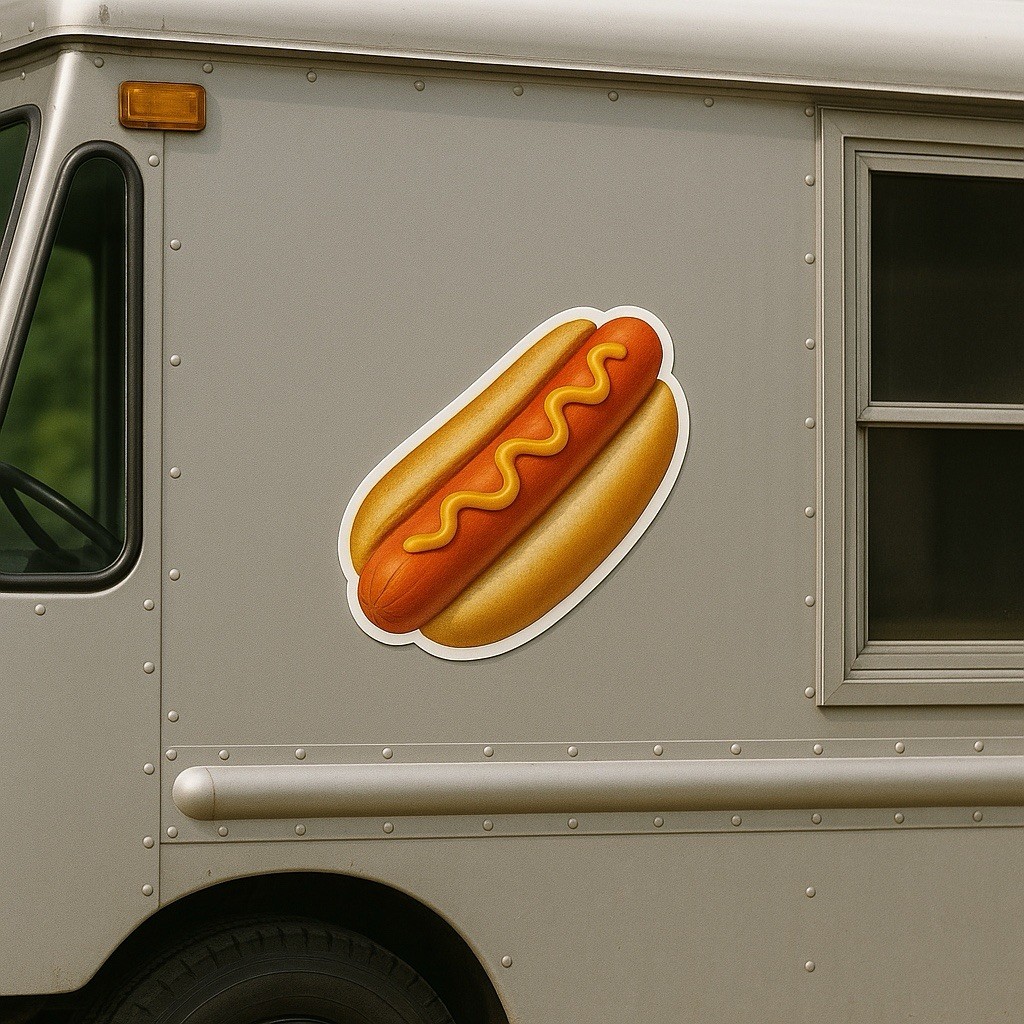 Hot Dog Sticker 3” Wide Food Truck Walls Restaurant Novelty Laptop Cooler Mugs