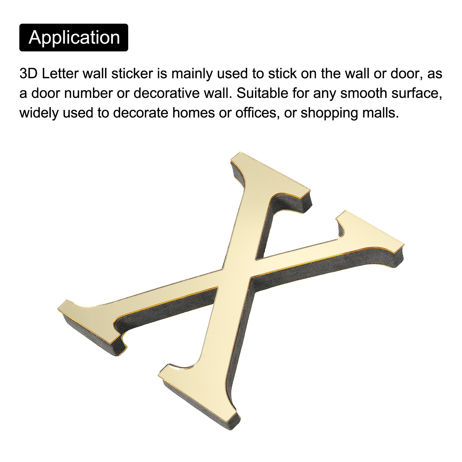3D Acrylic Alphabet Mirror Wall Stickers Letter X Self-Adhesive Light Gold