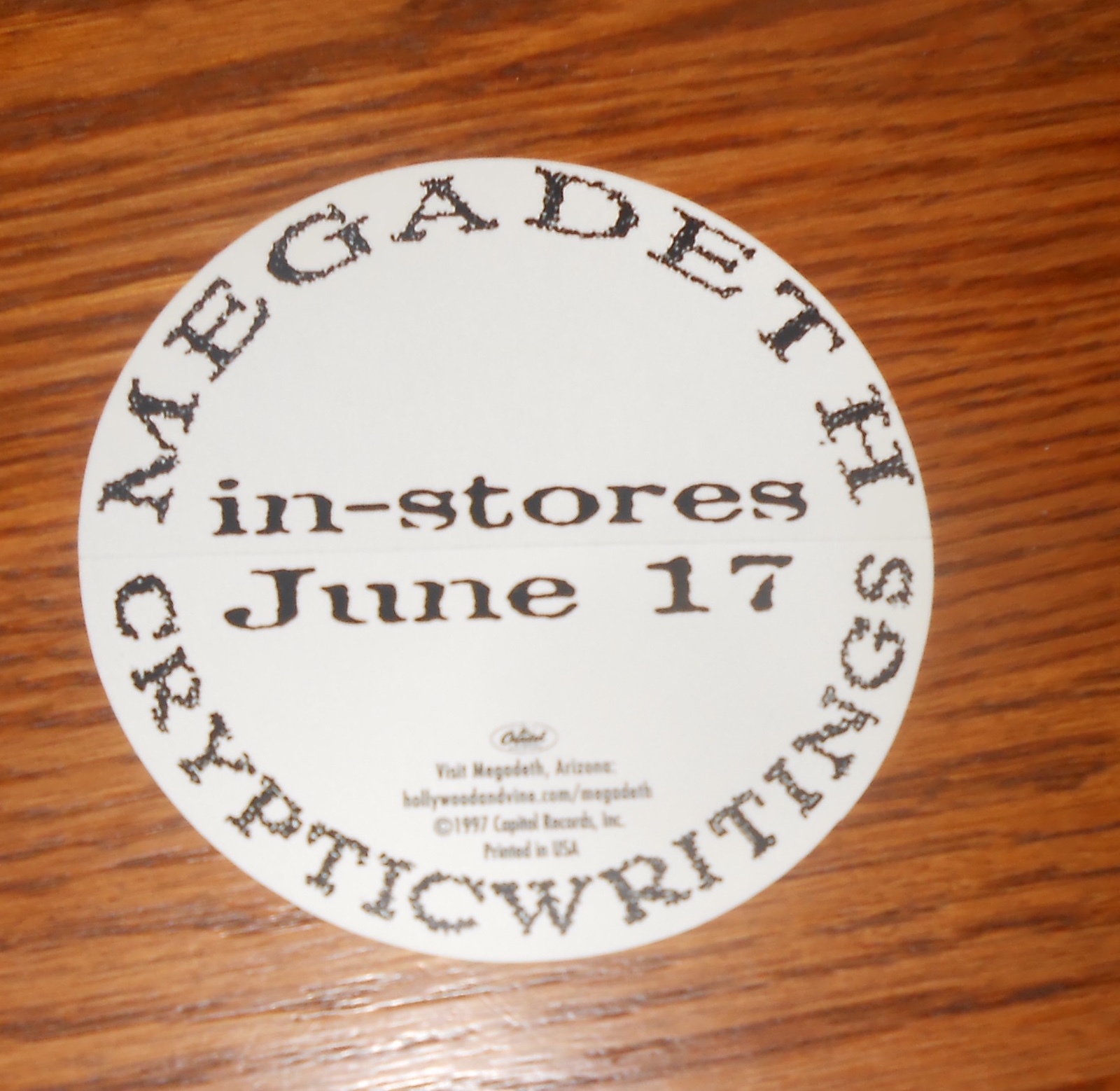 Megadeth Cryptic Writings Sticker Circle 1997 Promo 4”