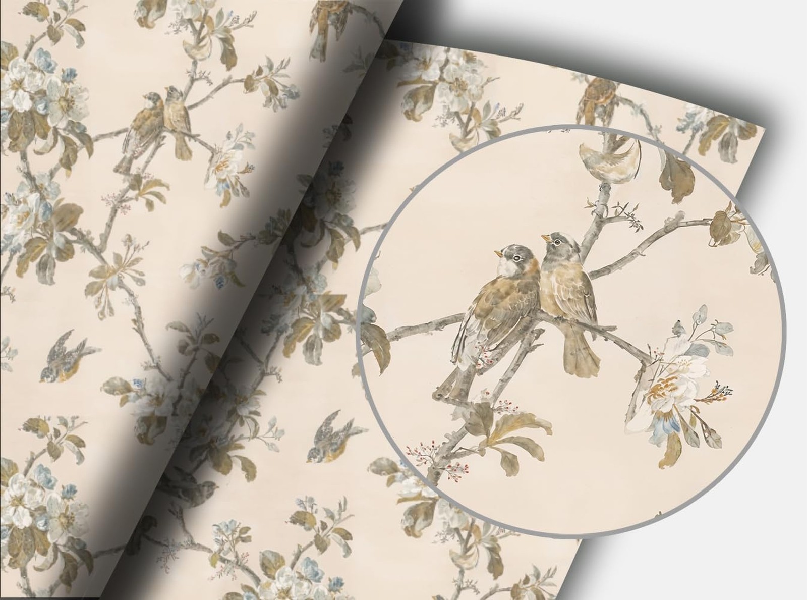 Vintage Floral Peel and Stick Wallpaper, Flowers and Birds, Self-Adhesive, Re…