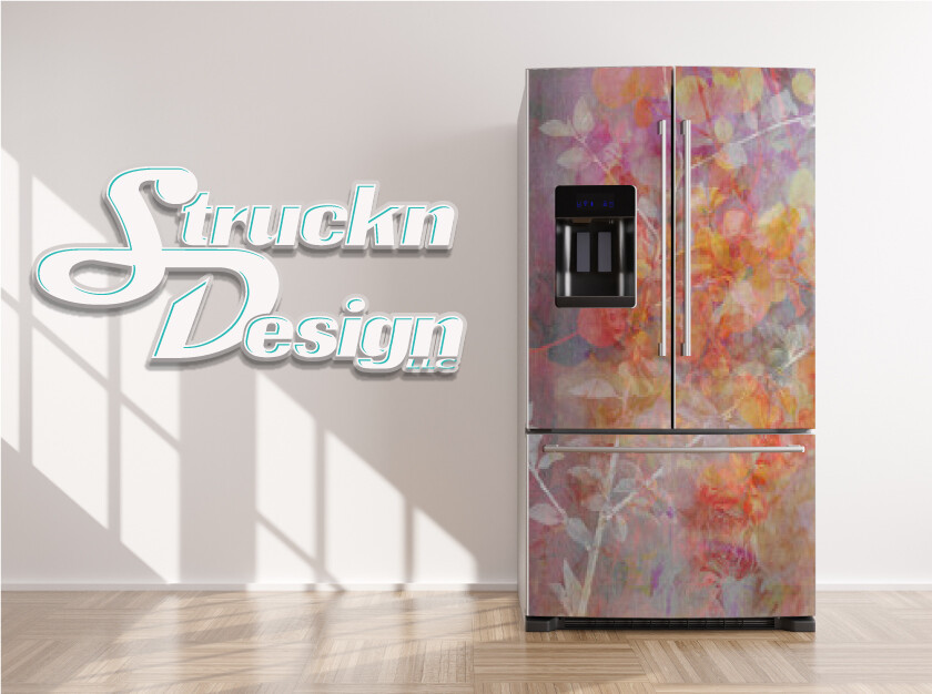 Colorful Abstract White Floral Flower Fridge Freezer Wrap Side Door Vinyl Decal
