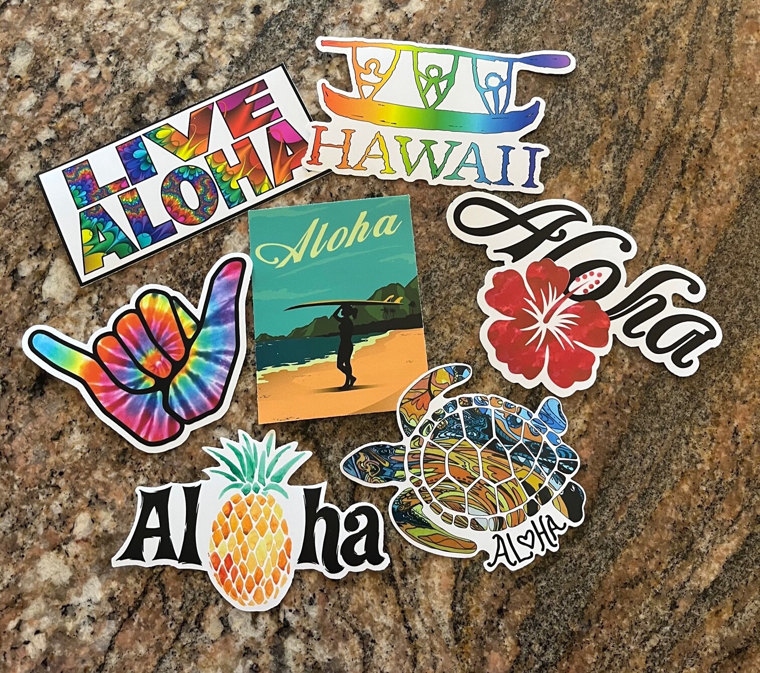 Live Aloha Sticker Pack Lot – Surfing Hawaii Island Maui Kauai Kona Beach Tiki