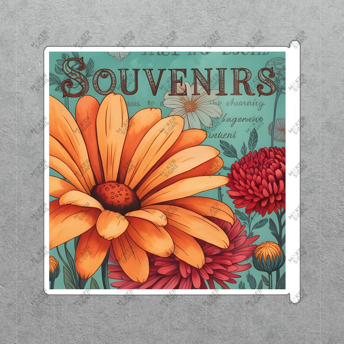Vibrant Floral Souvenirs Sign Vintage Decor for Garden Lovers, Home & #8213
