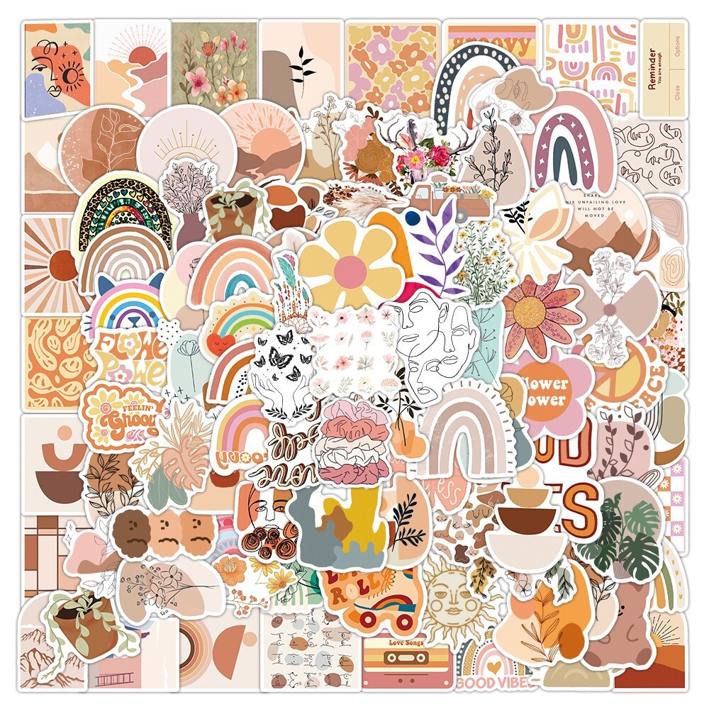 200pcs Retro Cottagecore Vintage Vinyl Sticker Waterproof Decal，#106107186