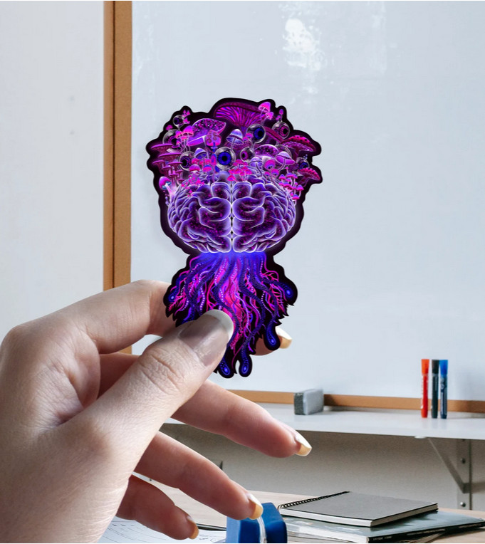 Trippy Mushroom Brain Sticker – Shroomaniac Brand – multiple sizes, High Qualtiy
