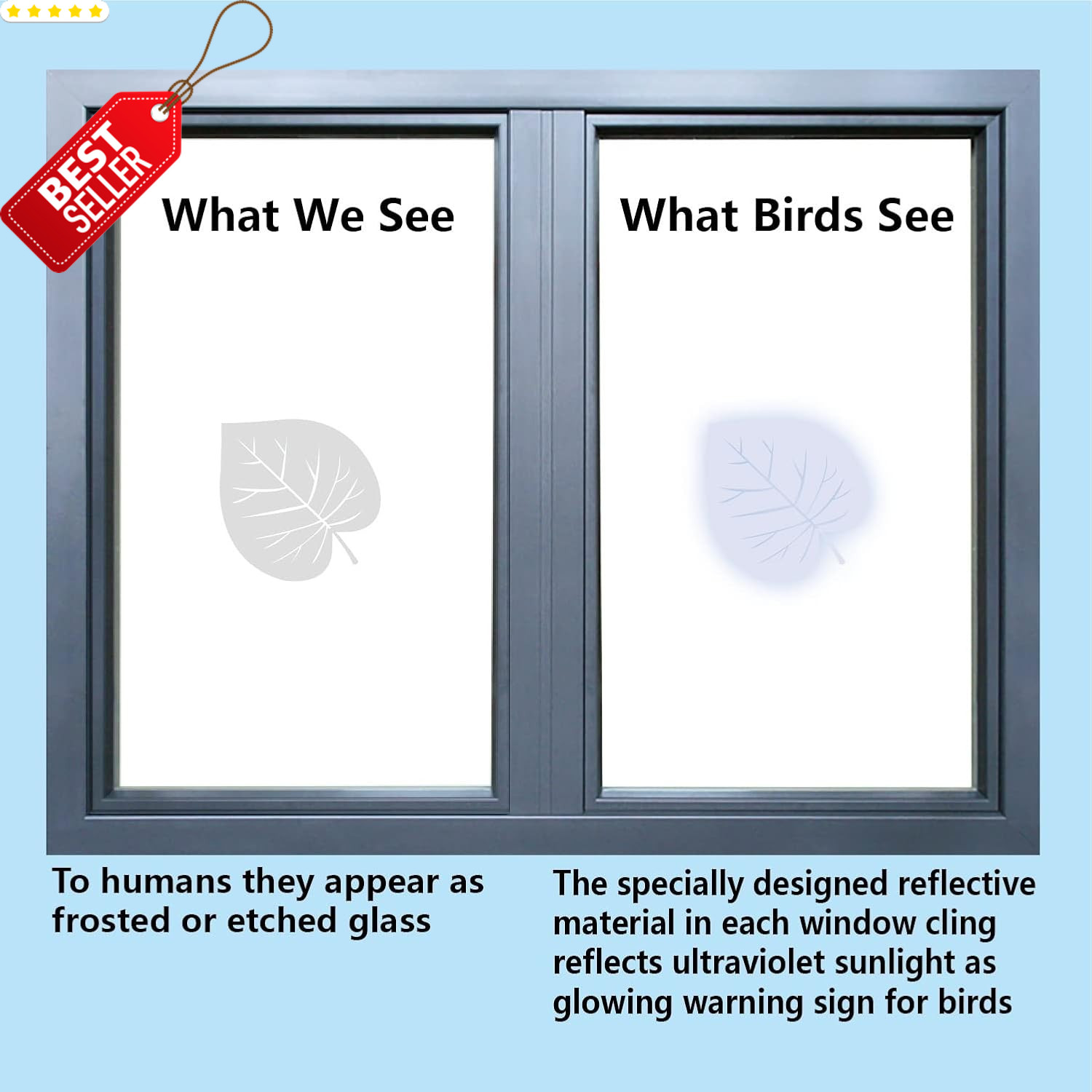 52 Pcs Bird Strike Window Decals Large Leaf Shape Anti-Collision Glass Stickers