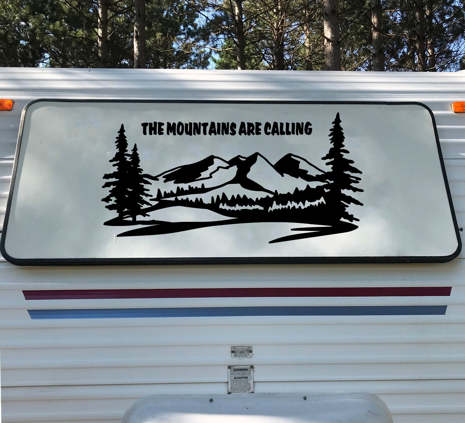 The Mountains Are Calling Vinyl Decal V2 – RV Camper Graphics Scene – Die Cut