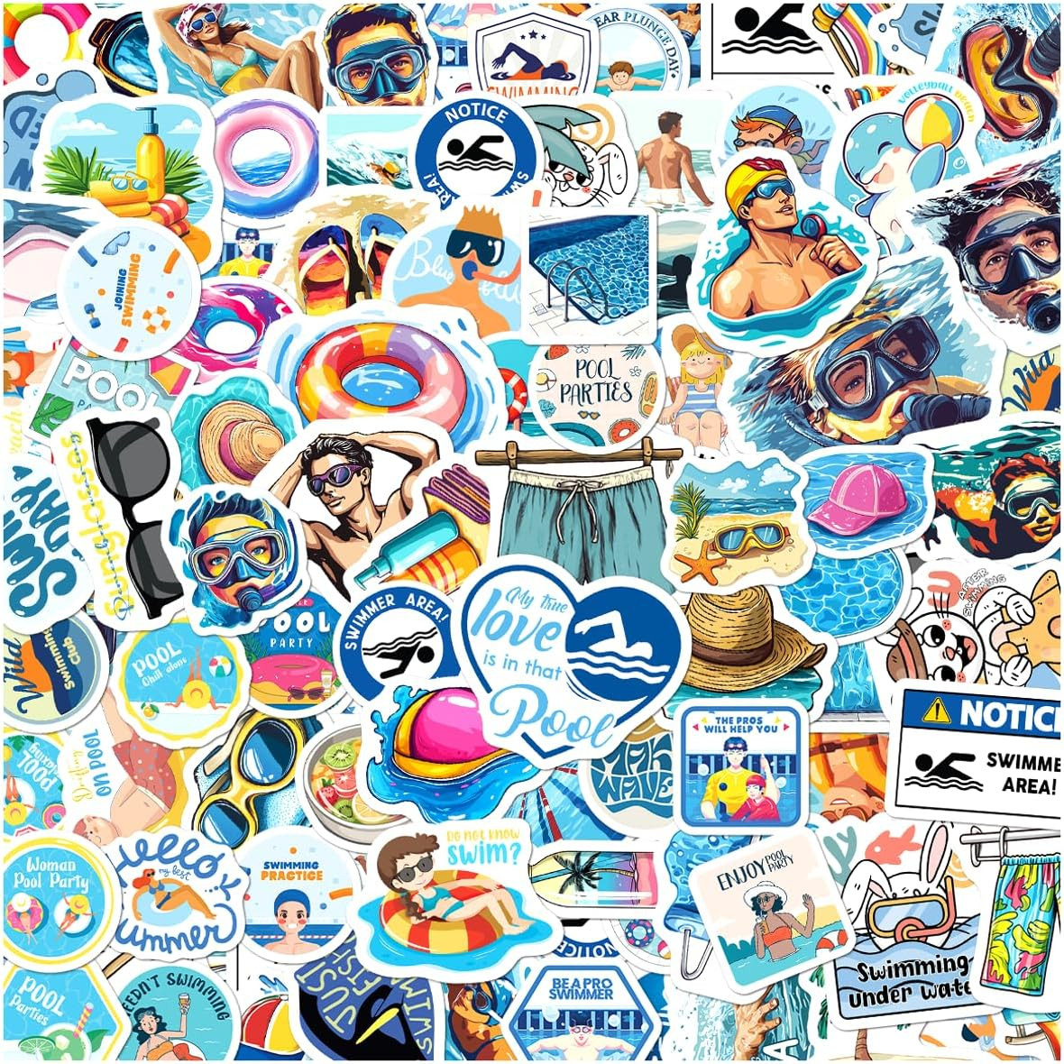 Summer Beach Pool Stickers Pack Vinyl Waterproof for Water Bottles Laptops Journ