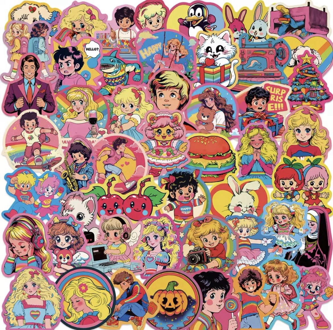 Cartoon Aesthetic Stickers 50pk Random Mixed Stickers Bright Colorful Stickers￼
