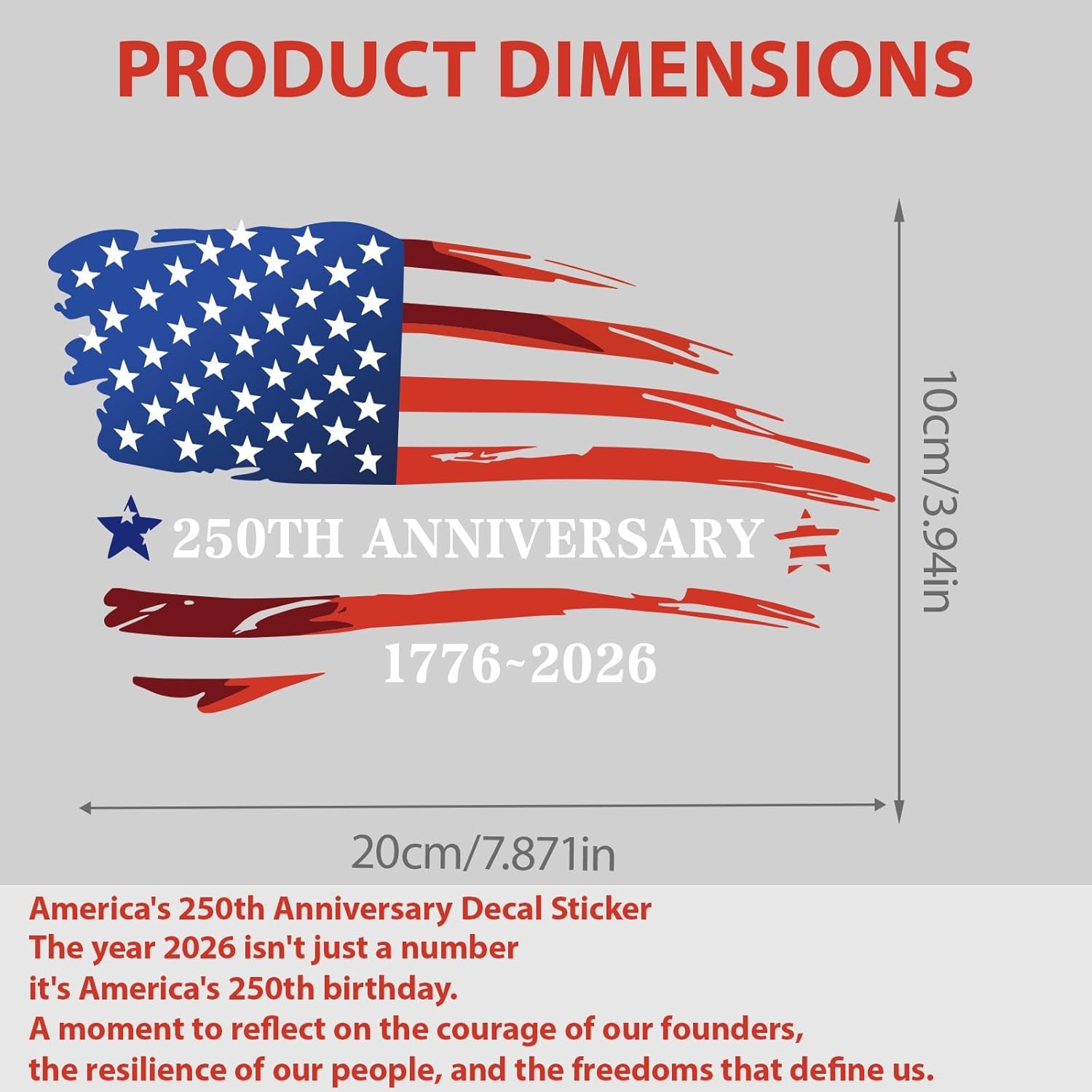 2 Pack America 250th Anniversary 1776-2026 Car Window Decals, American Flag Viny
