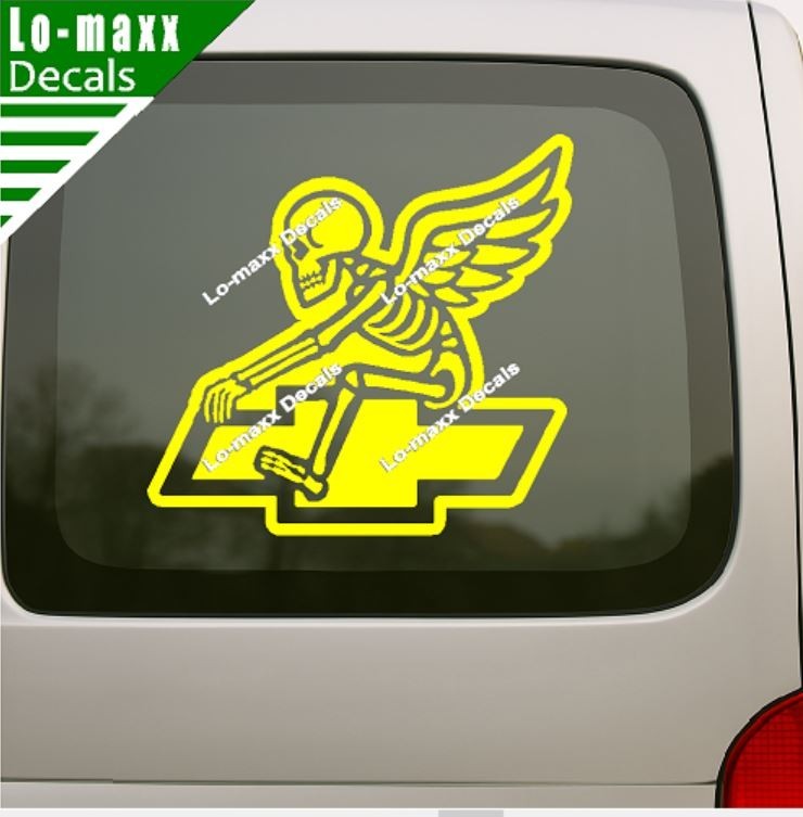 Chevy Bowtie Reaper Skeleton Wings Car Truck Die Cut Vinyl Decal Sticker