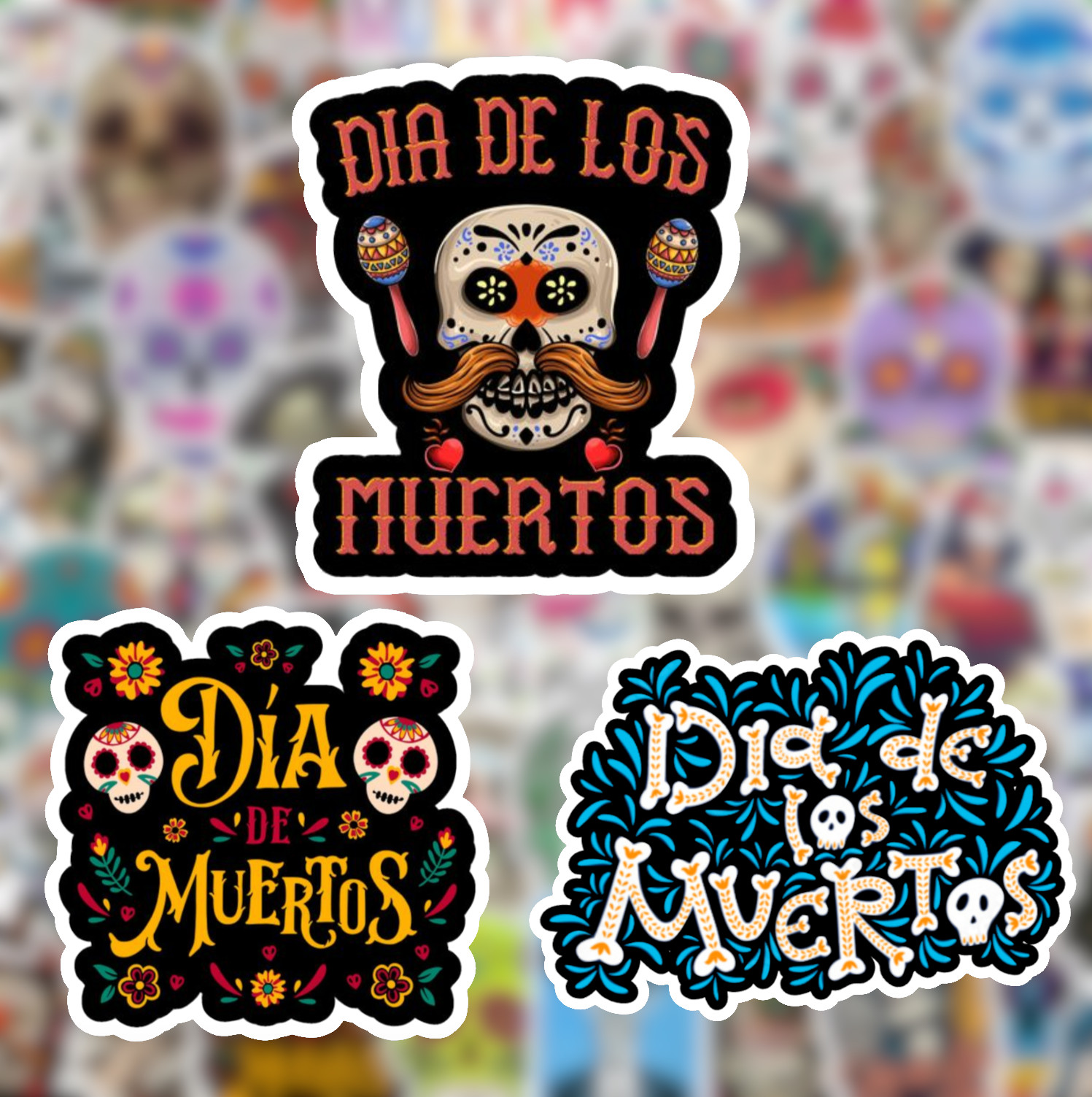 25/50 Day of the Dead Sticker Pack – Waterproof Vinyl – Sugar Skull Dia Muertos