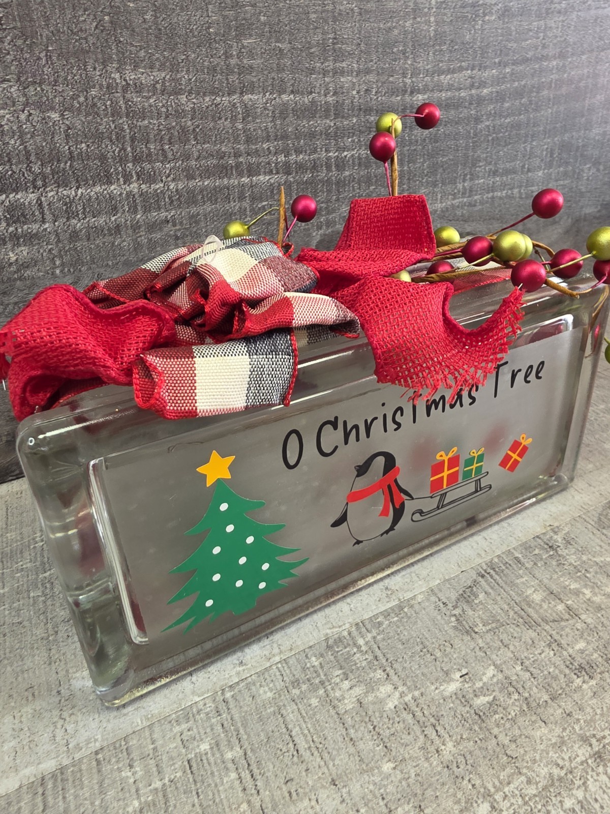 Handcrafted Christmas Penguin Glass Block 8x4x3" Lights Up O Christmas Tree g50