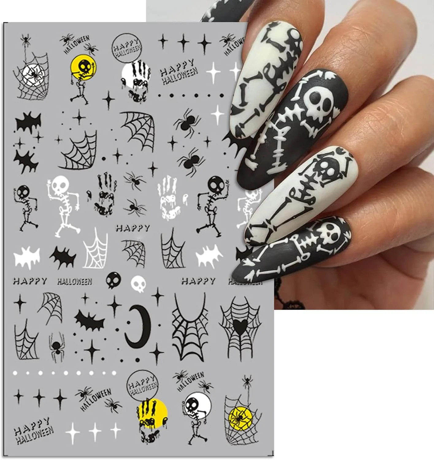 IDDFEVE Halloween Nail Art Stickers, Gradient Pumpkin, Horror Mask Nail Decals,