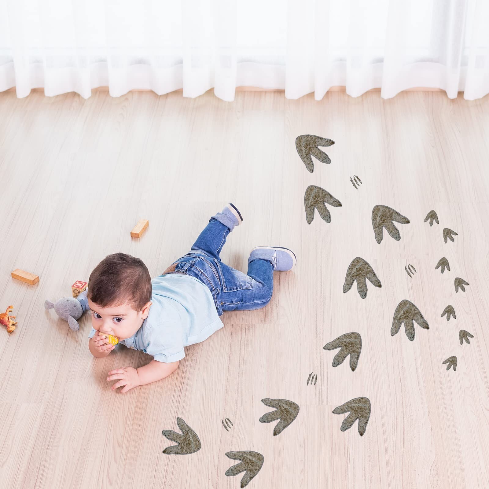 64 Pieces Dinosaur Decor Dinosaur Footprints Floor Decals Peel and Stick Dino…