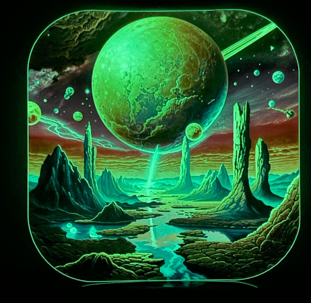 Other Worlds Glow Dark Sticker Sci-Fi Fantasy Art Space Stars Cosmos Dreams