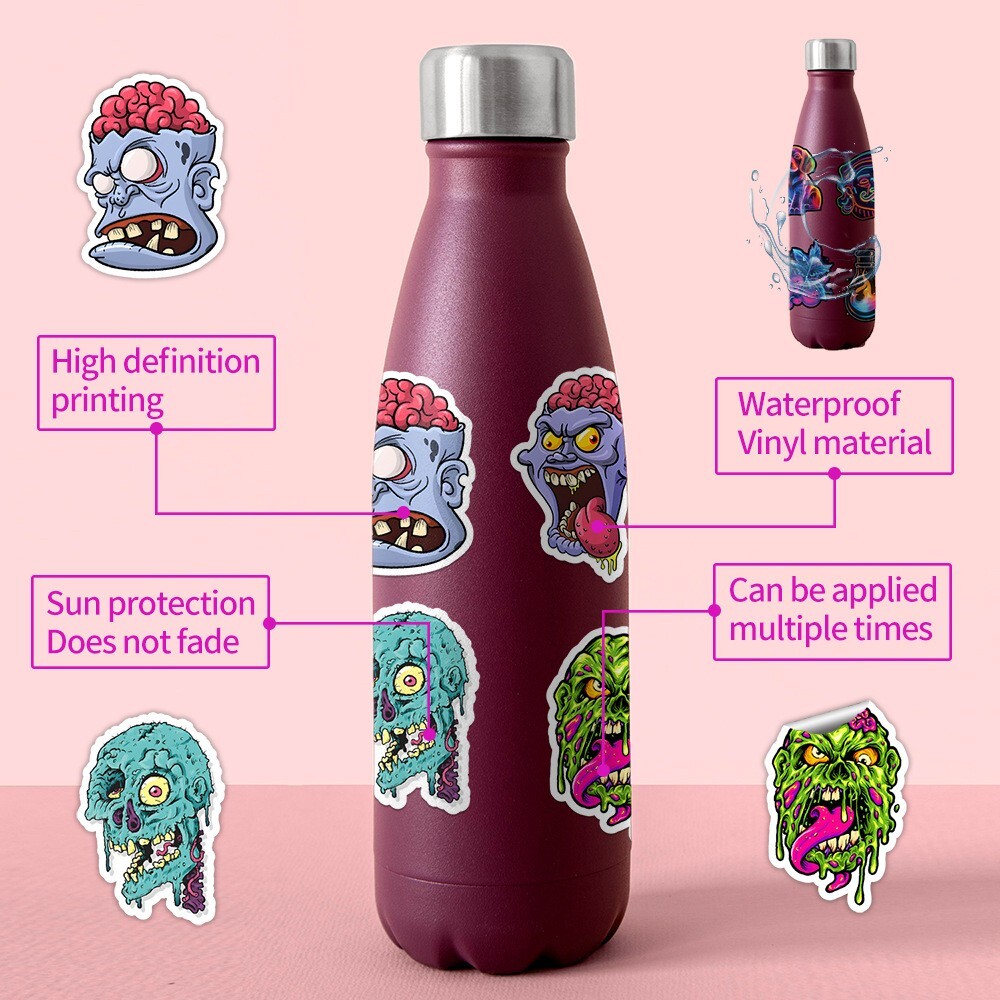 50pcs Waterproof Vinyl Stickers Zombie Monster Luggage Phone Laptop Water Bottle
