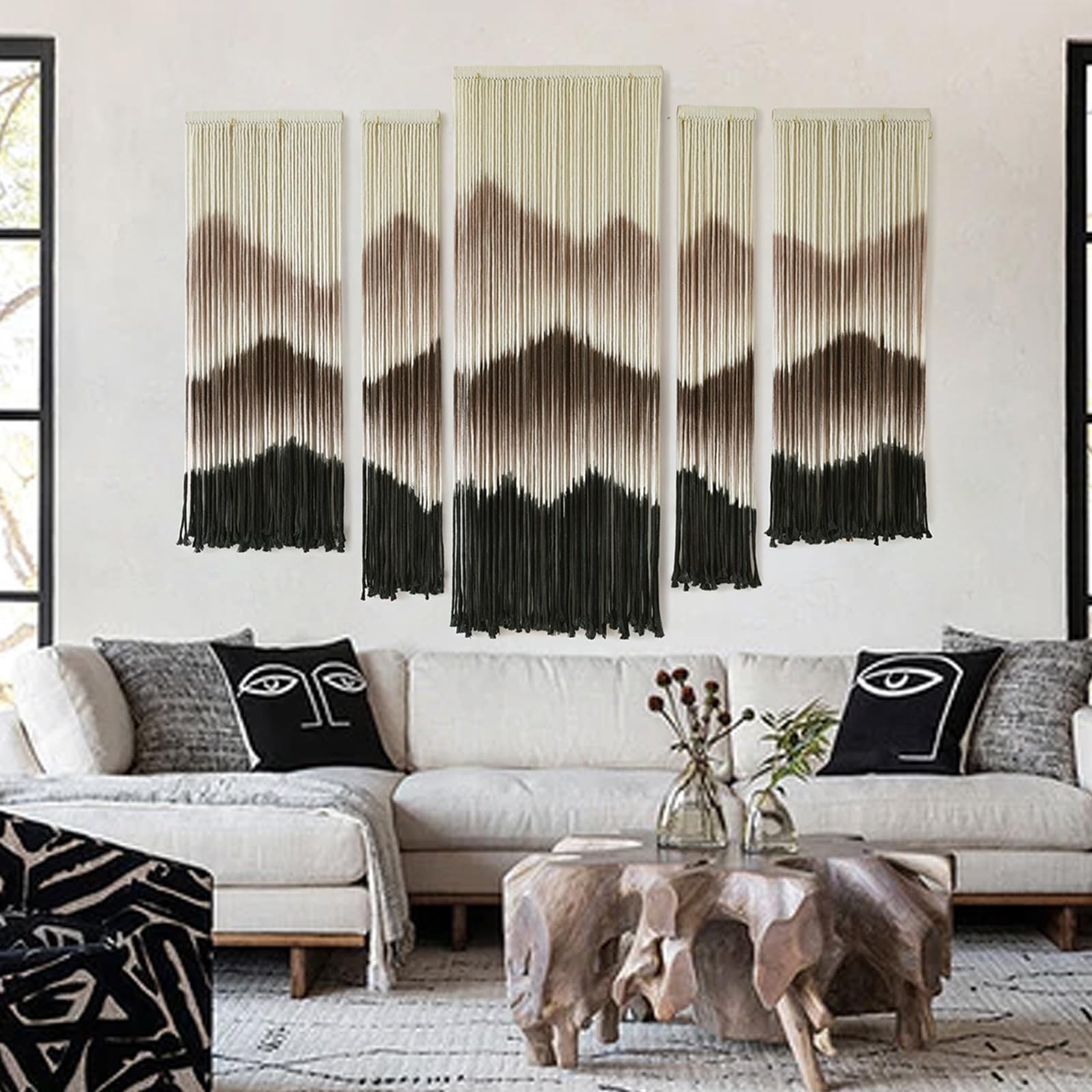 Large Macrame Wall Hanging Mountain Handmade Brown Dip-Dyed Boho Wall Decor 5…
