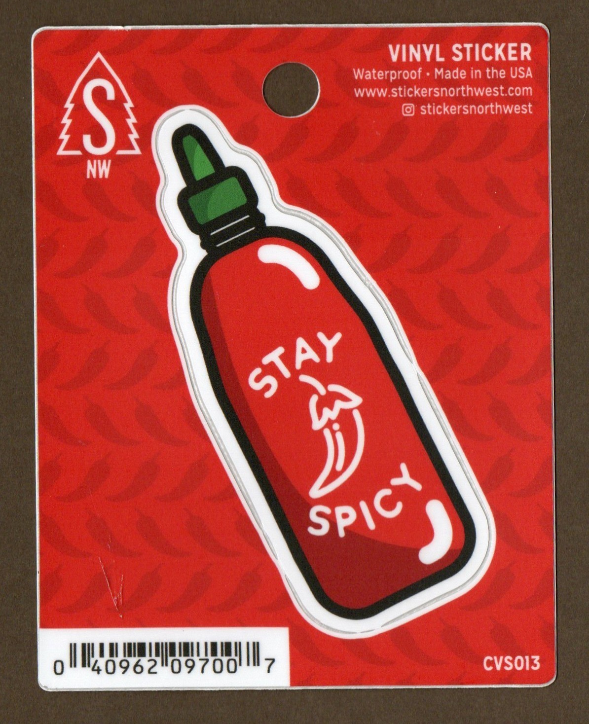 Stay Spicy Vinyl Sticker/Decal, Hot Sauce Bottle, Red, 3.75"