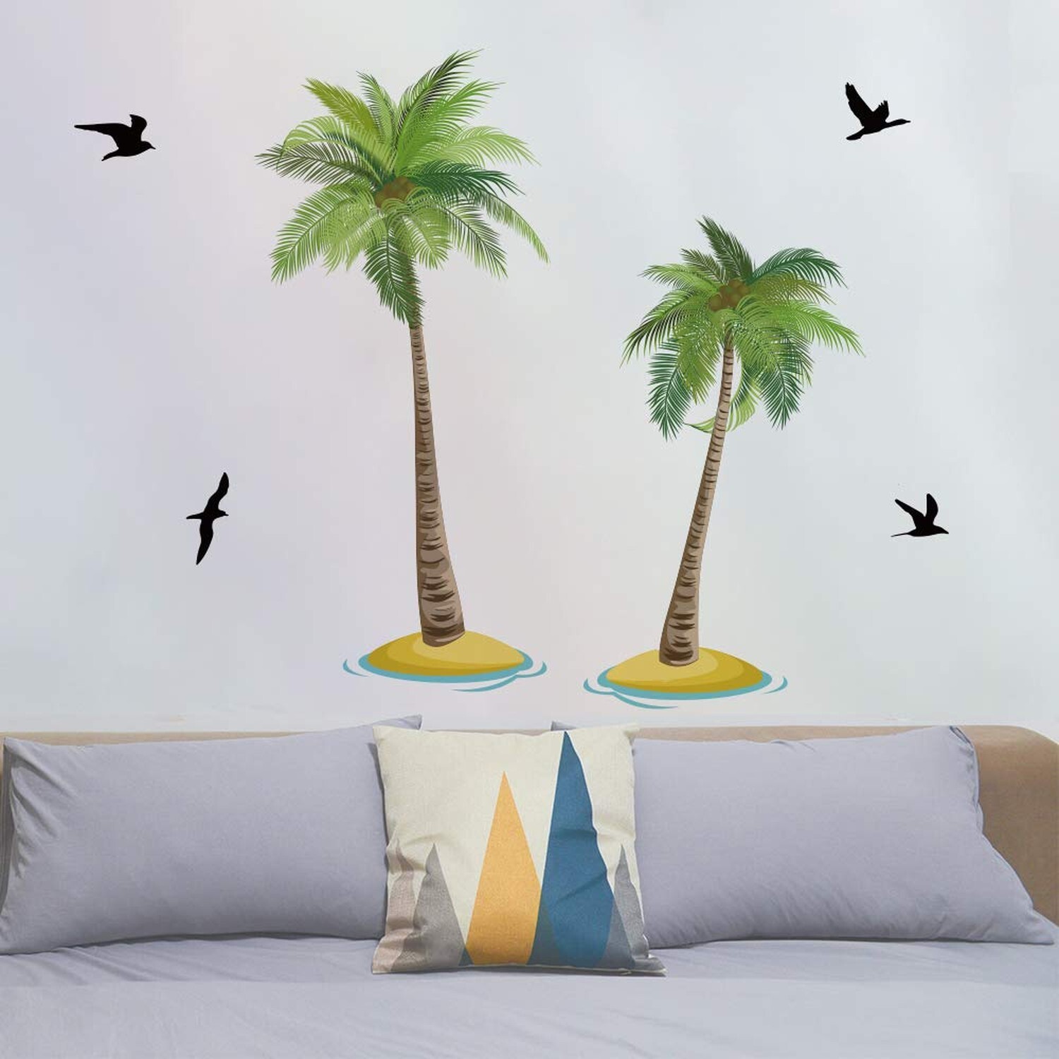 Runtoo Palm Tree Wall Decals Tropical Wall Art Stickers for Bedroom Living Ro…