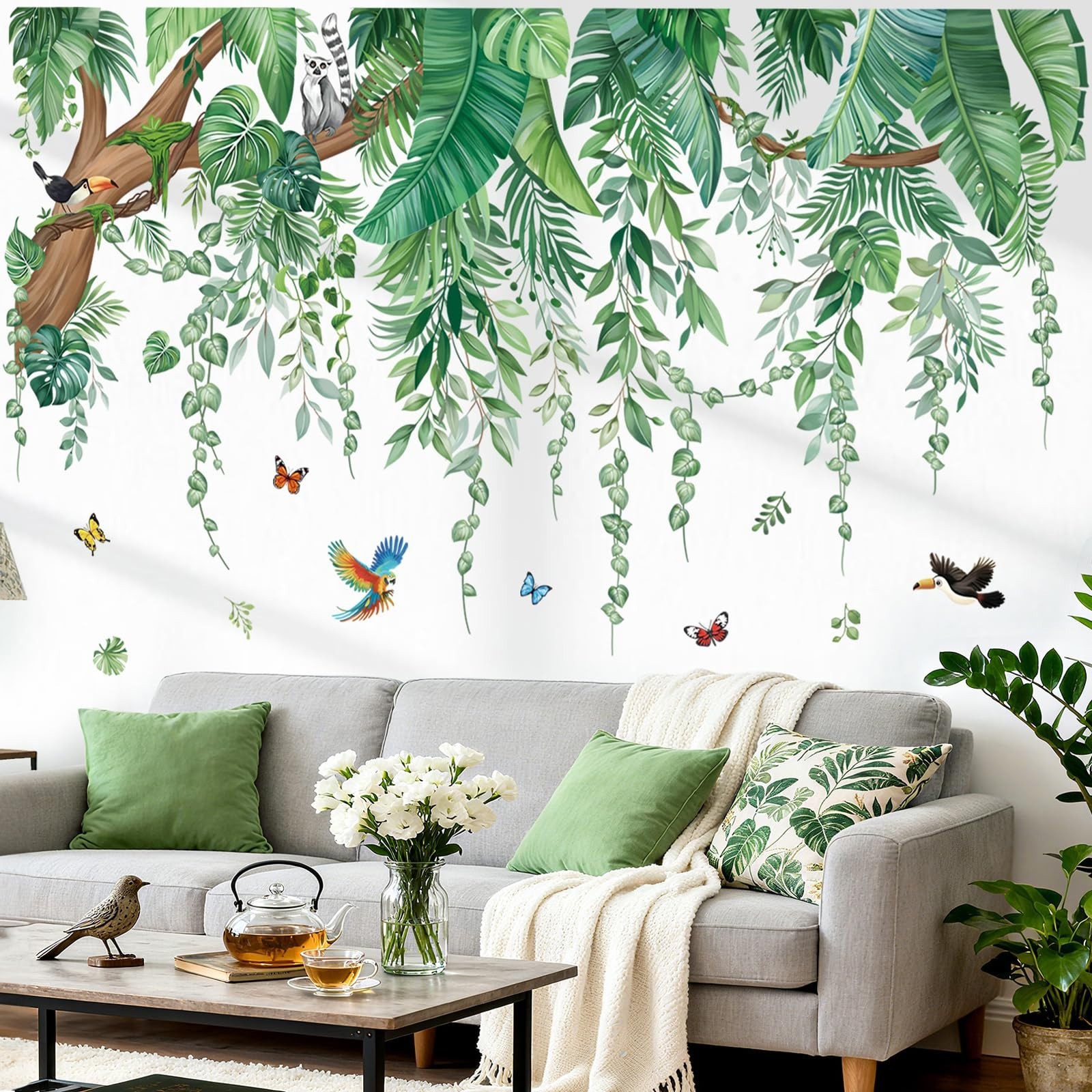 Large Green Tropical Leaves Wall Stickers – Peel & Stick Palm Tree Decals for Ho