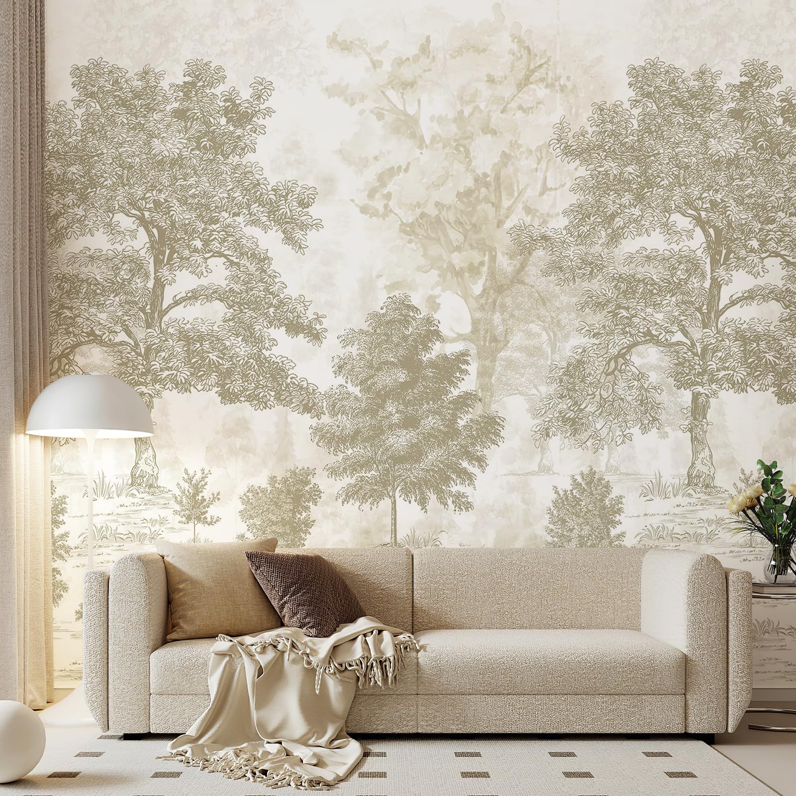 Zeeko Vintage Forest Wall Mural Peel and Stick 148" W 148"x 98", Brown Green