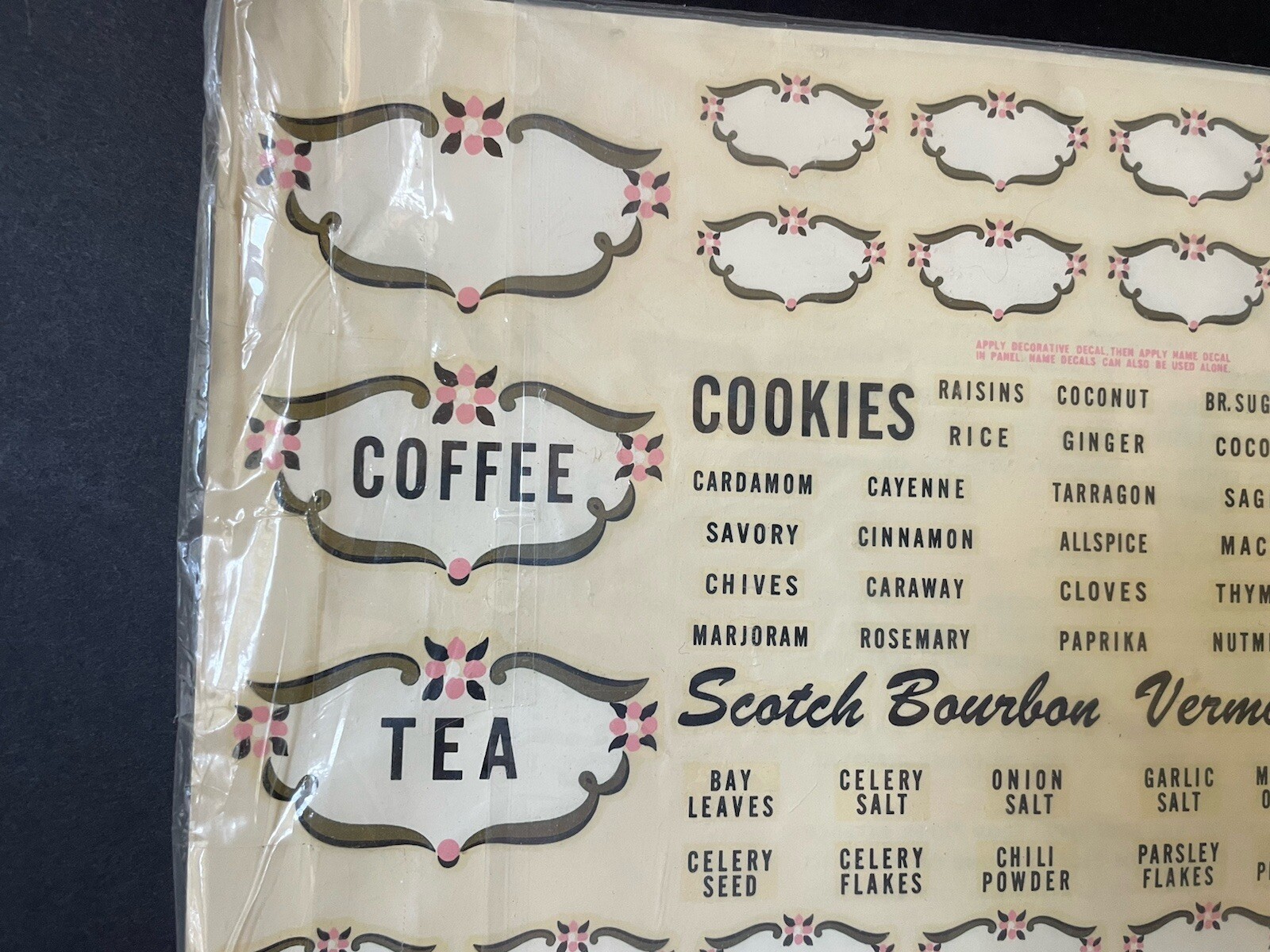 NEW Vintage MEYERCORD Decorative DECALS *Kitchen SPICES FLOWERS Alcohol Drinks
