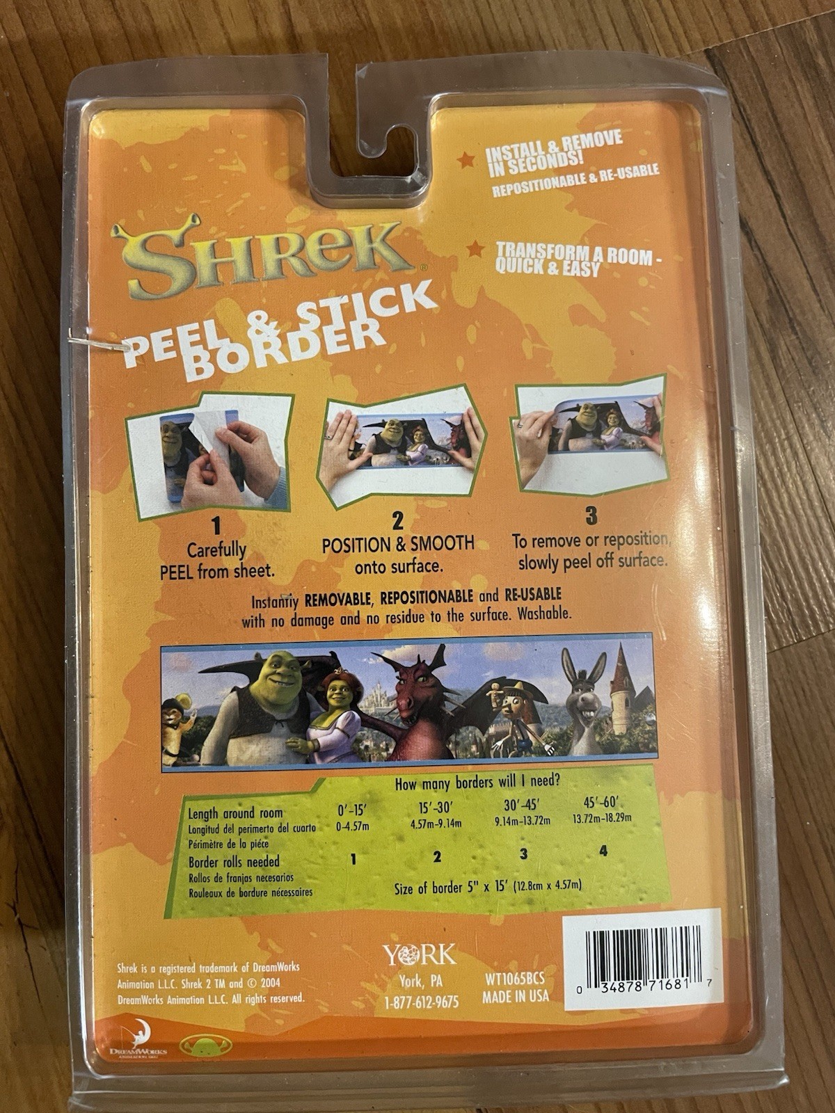 Shrek Peel and Stick Border Stickers for Kids Rooms New In Box
