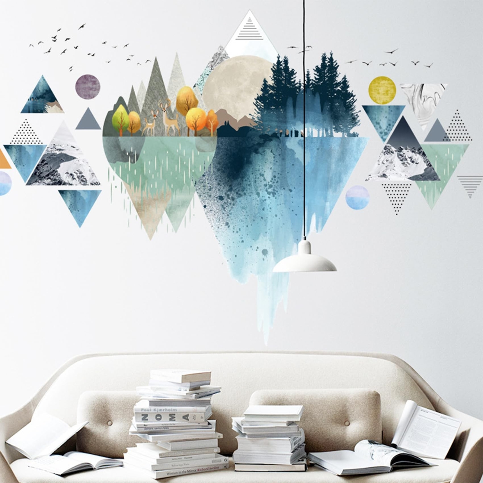 Nordic Geometric Wall Stickers, Removable DIY Mountain Reflection Wall Decal …