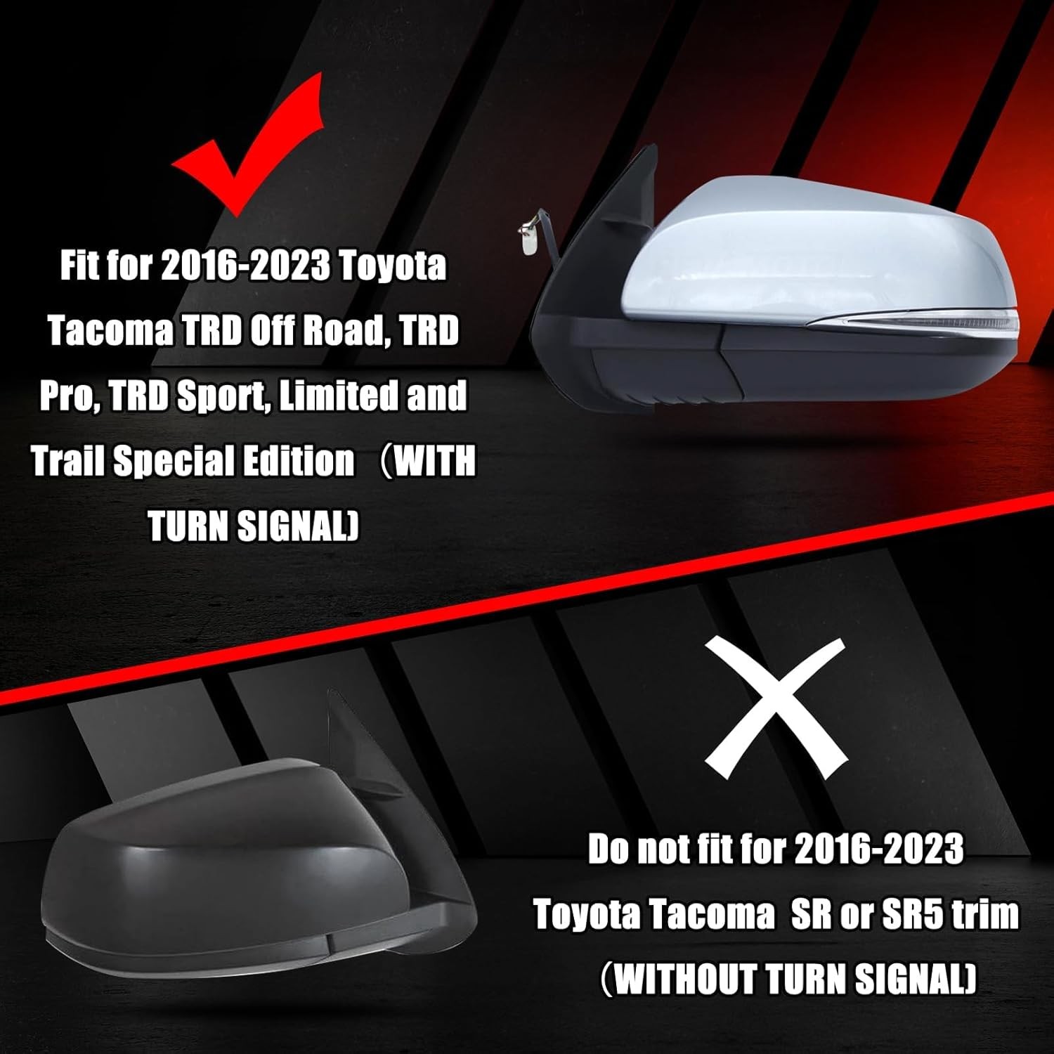 sportuli White Mirror Caps for 2016-2023 Toyota Tacoma TRD