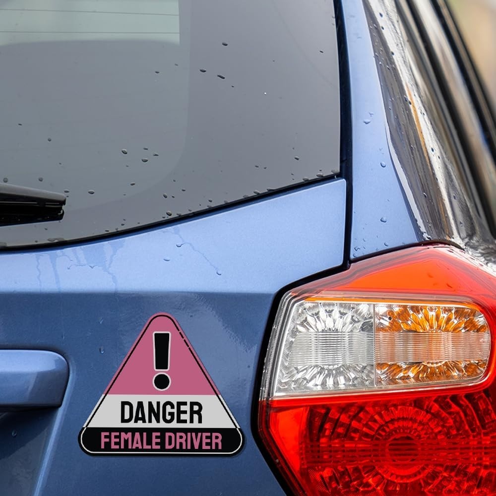 Funny Female Driver Warning Sign Vinyl Sticker Waterproof Decal 5.7 x 5 Inches