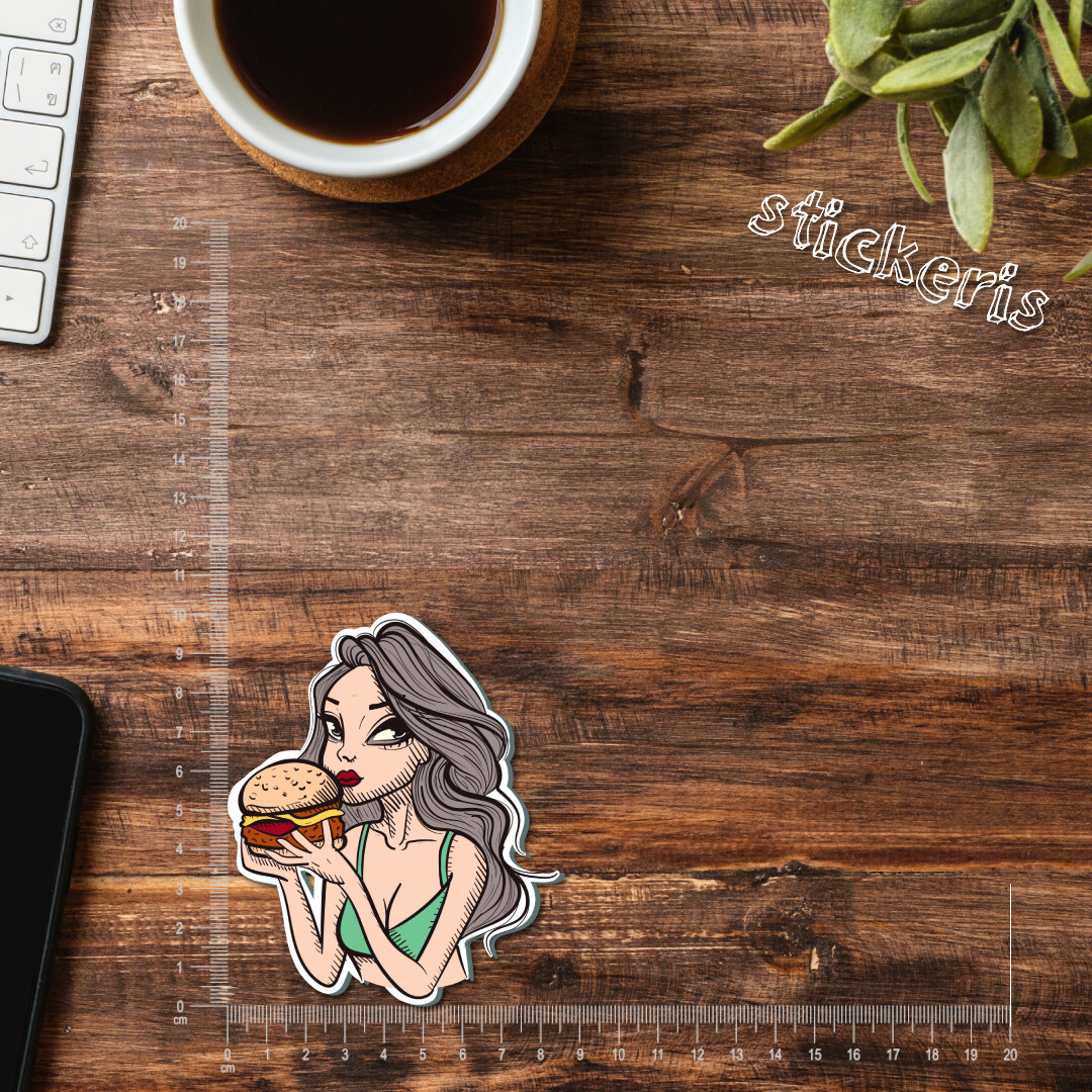2x Young woman eating a burger 4-12" (up to 47") | buy 2 get 1