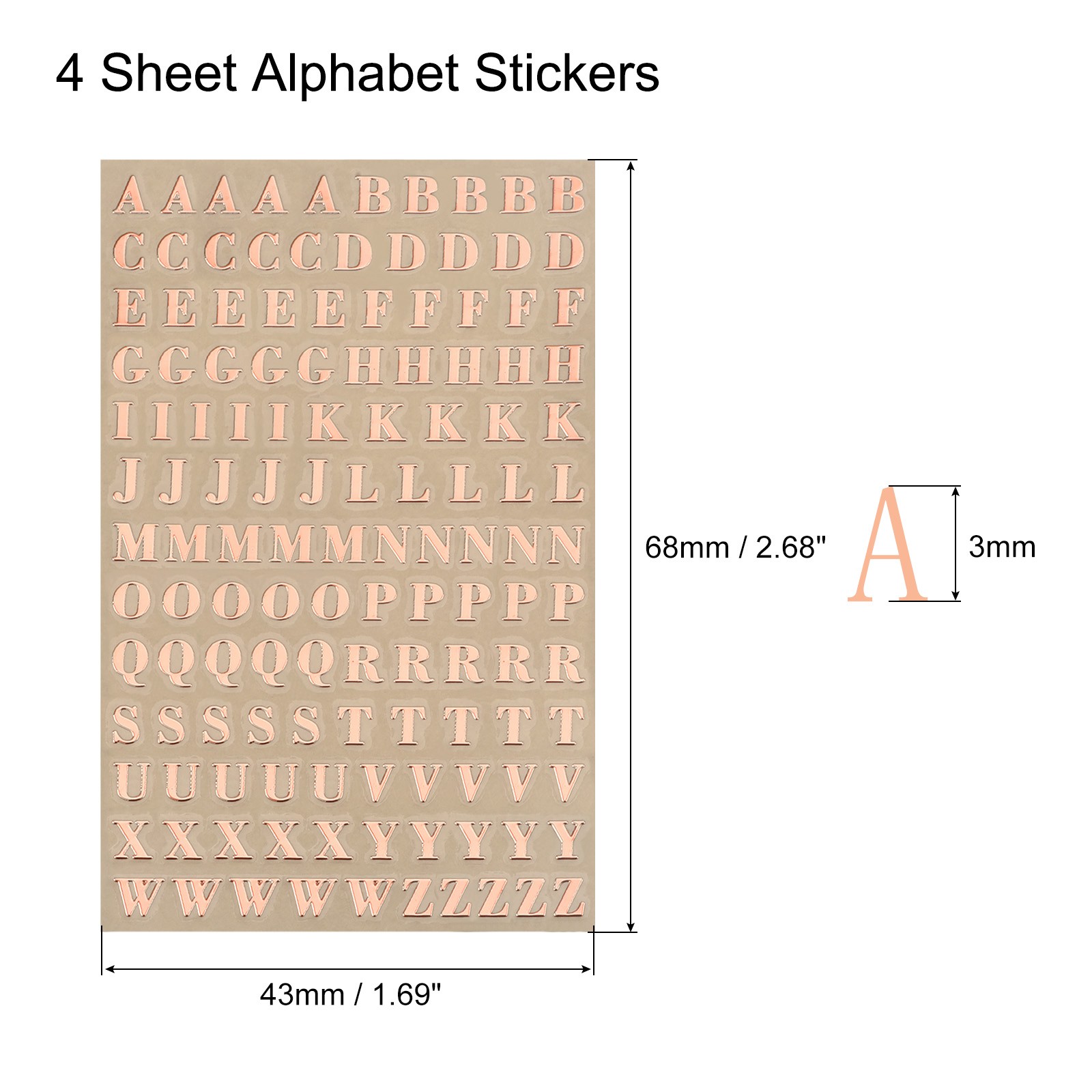 Letter Resin Stickers 4 Sheets Alphabet Sticker Glitter Uppercase Rose Red 3mm