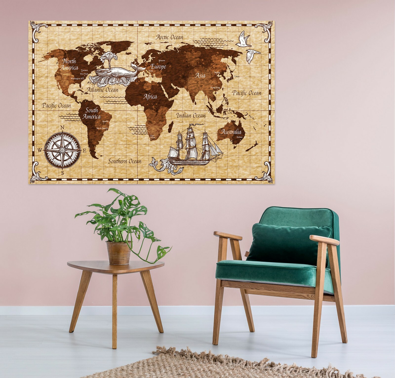 3D Whale Spout B141 World Map Wall Stickers Vinyl Wallpaper Mural Murals Amy