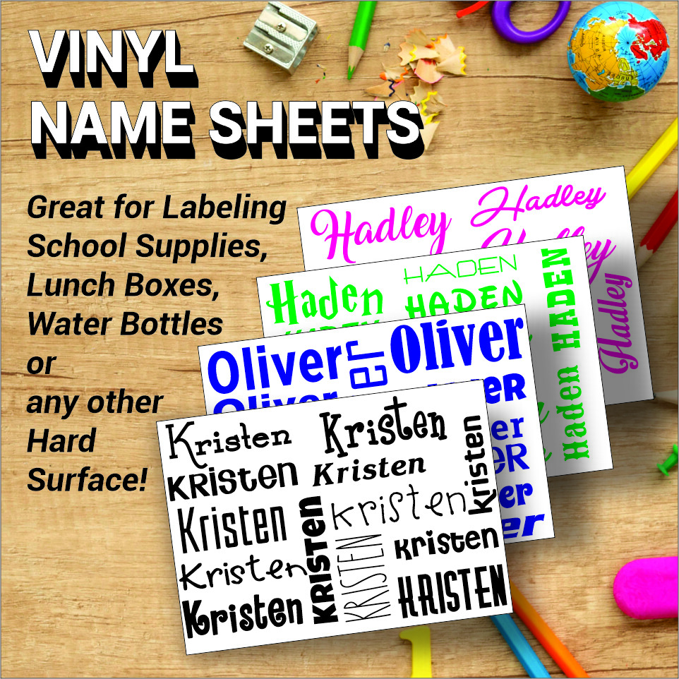 Custom Name Vinyl Decals Labels 5×7 Sheet for Back to School