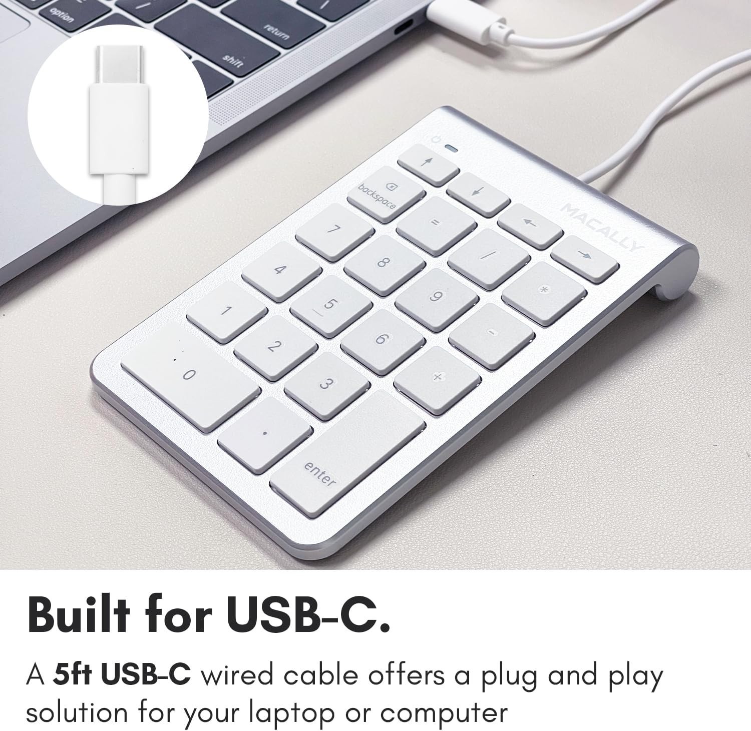 C Wired Number Pad for Mac – 10 Key USB Keypad, Type C Numeric pad, Number Keyp