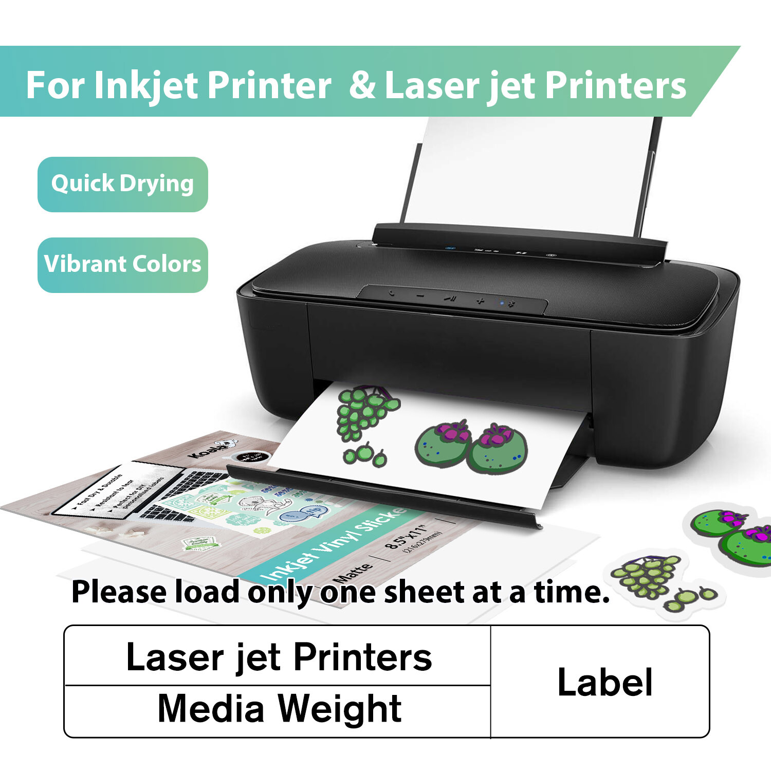 Koala Printable Vinyl Sticker Paper Waterproof Bulk 200 Matt Inkjet Laser Print