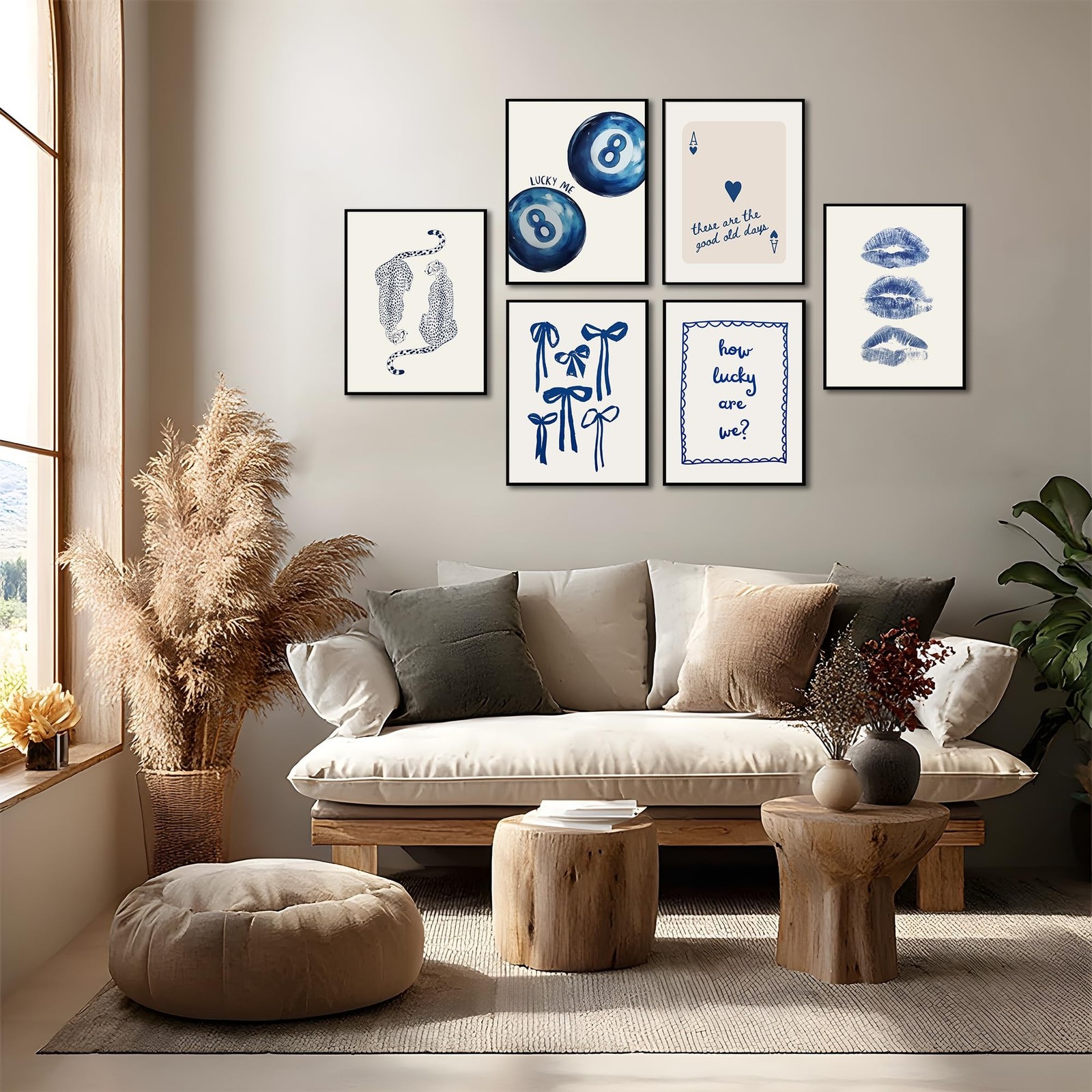 Trendy Navy Wall Art Cheetah Poster Wall Decor Funky Lucky 8 Ball Prints Tren…