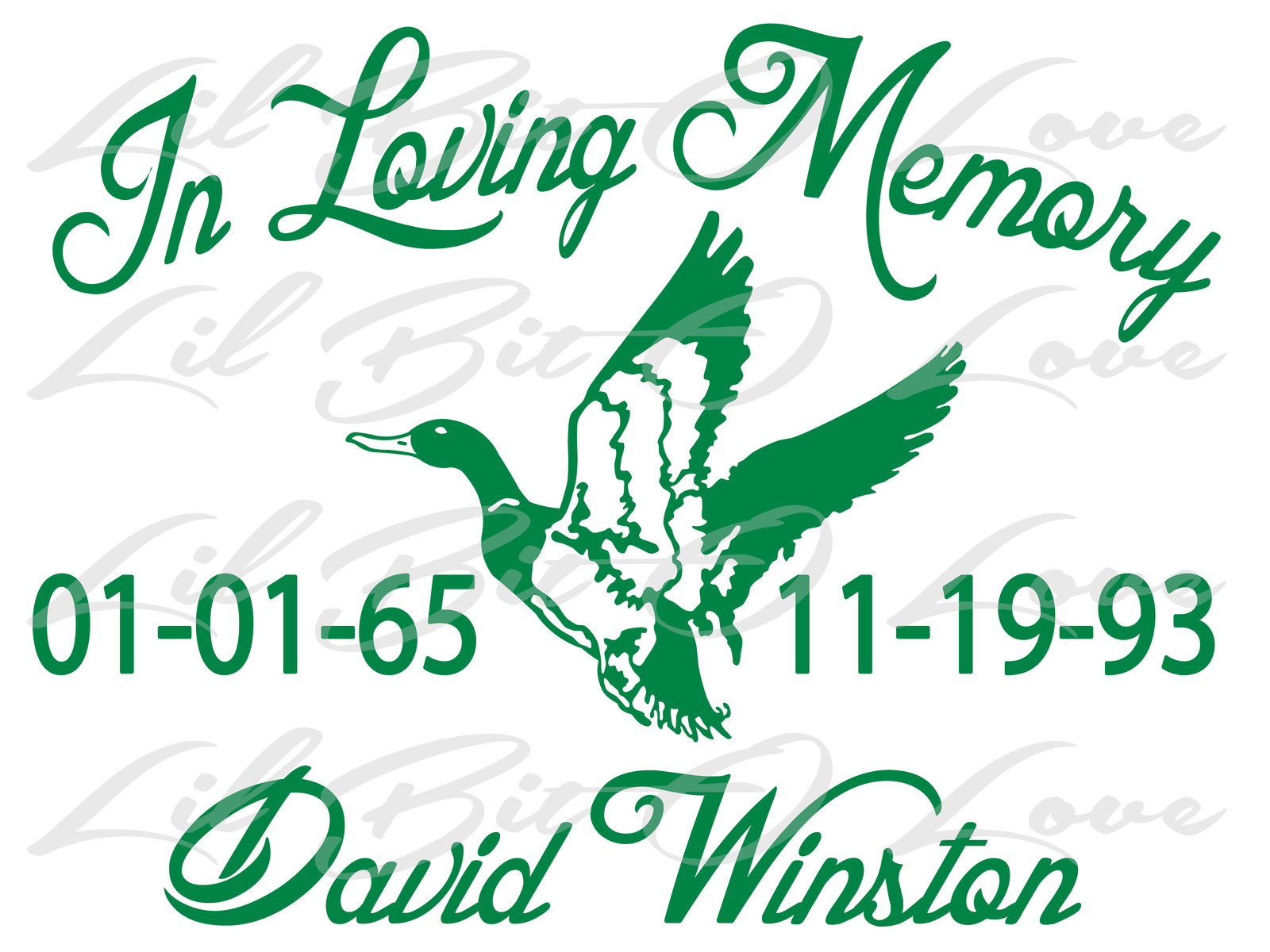 PERSONALIZED IN LOVING MEMORY VINYL DECAL WITH DUCKS WITH NAMES AND DATES