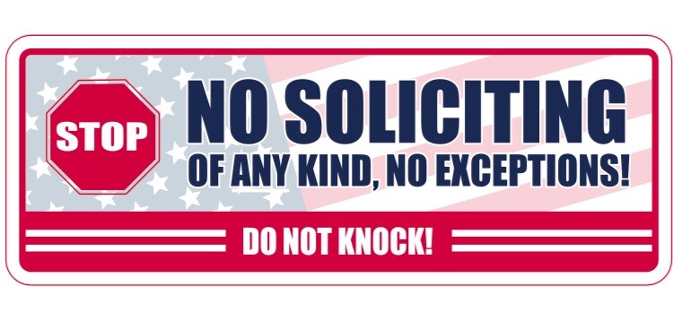 2 No Soliciting Stickers 8"x3" USA Flag Home-Office-Security-Do Not Disturb